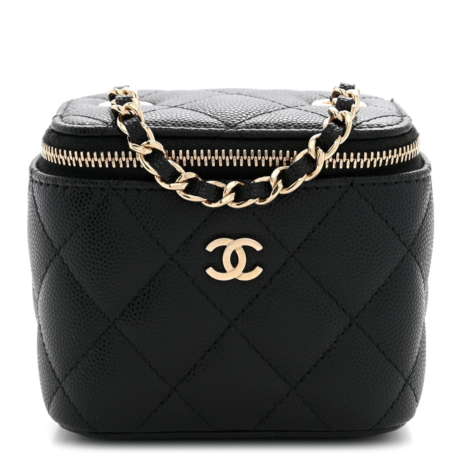 Caviar Quilted Mini Vanity Case With Chain Black