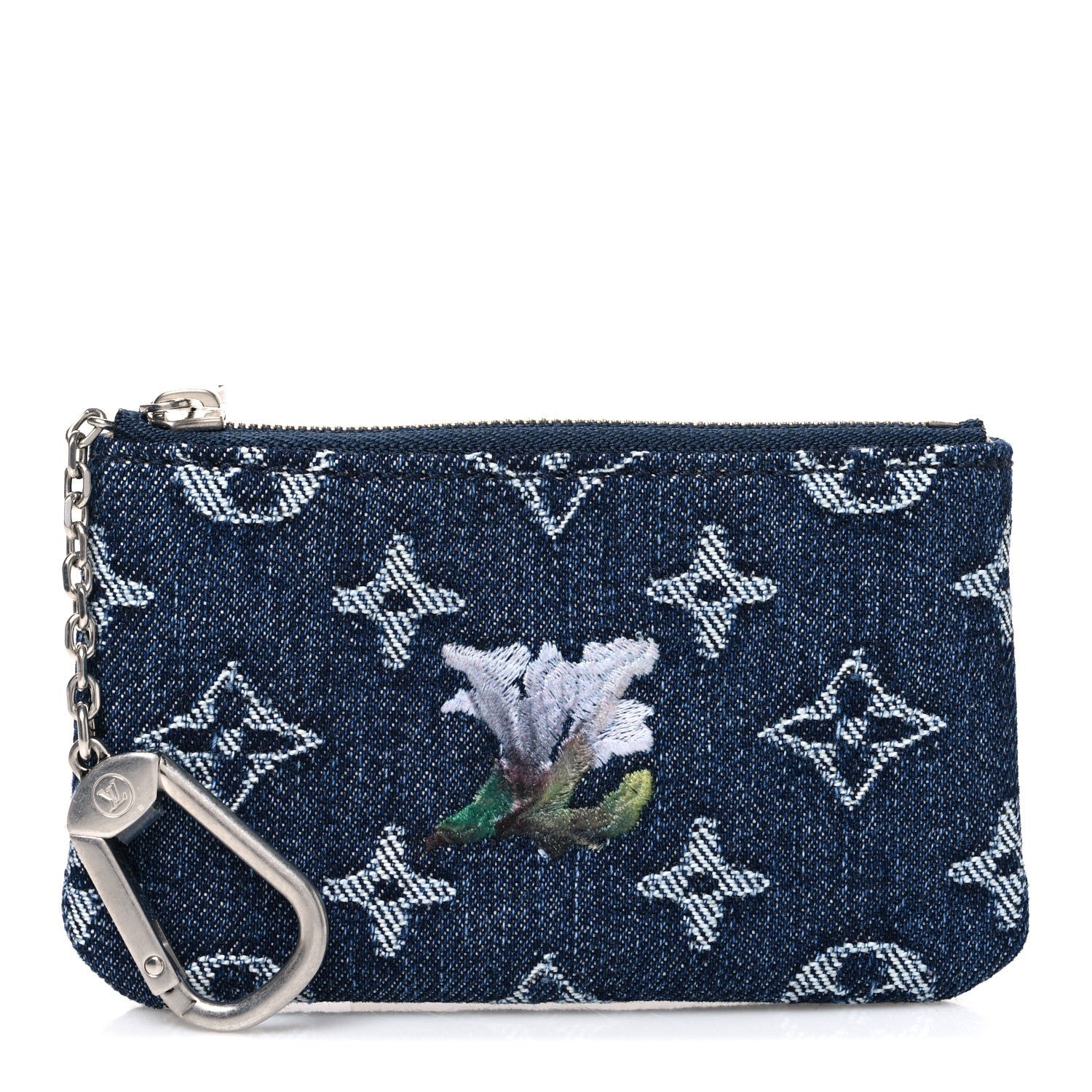 Louis Vuitton Monogram Heritage Denim Flowers Key Pouch Blue