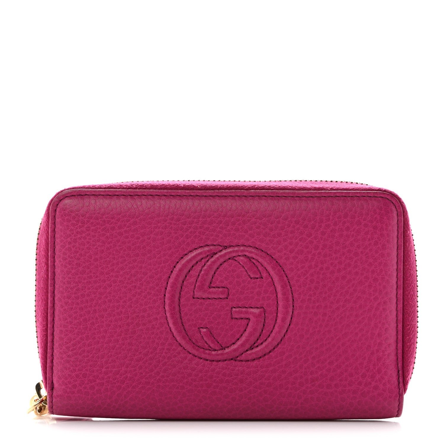 Gucci Pebbled Calfskin Medium Soho Zip Around Wallet  Bright Bougainvillea