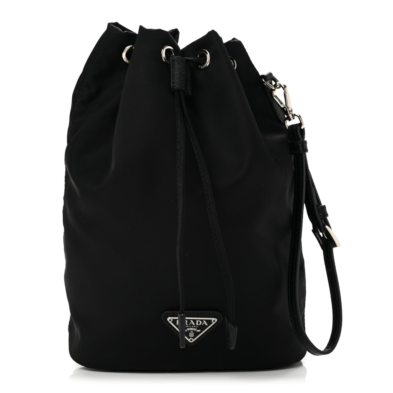Prada Saffiano Tessuto Re-Nylon Vela Bucket Wristlet Black