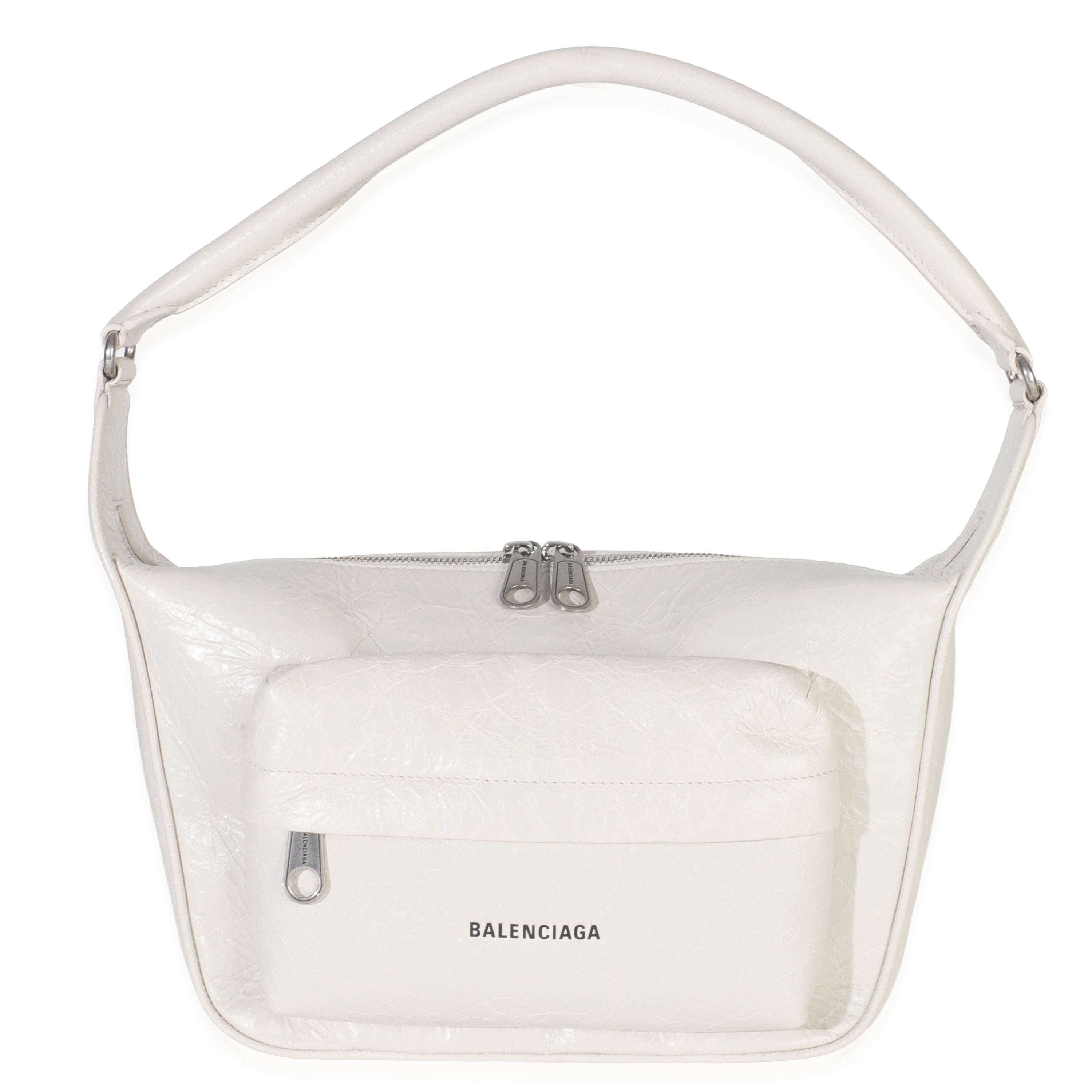 Balenciaga White Distressed Calfskin Medium Raver Shoulder Bag