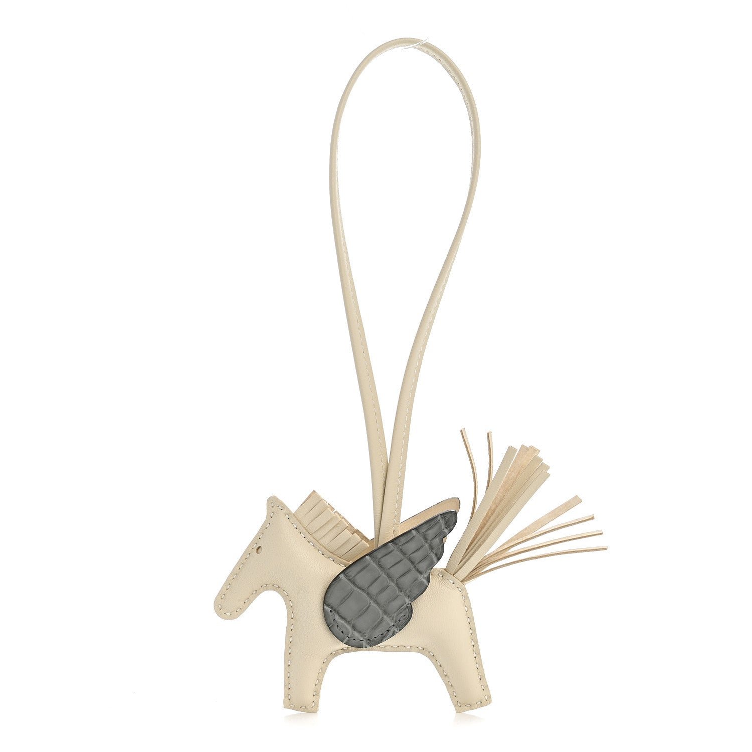 Hermes Milo Lambskin Matte Alligator Touch Grigri Rodeo Pegase Horse Bag Charm PM Craie Gris Ciment