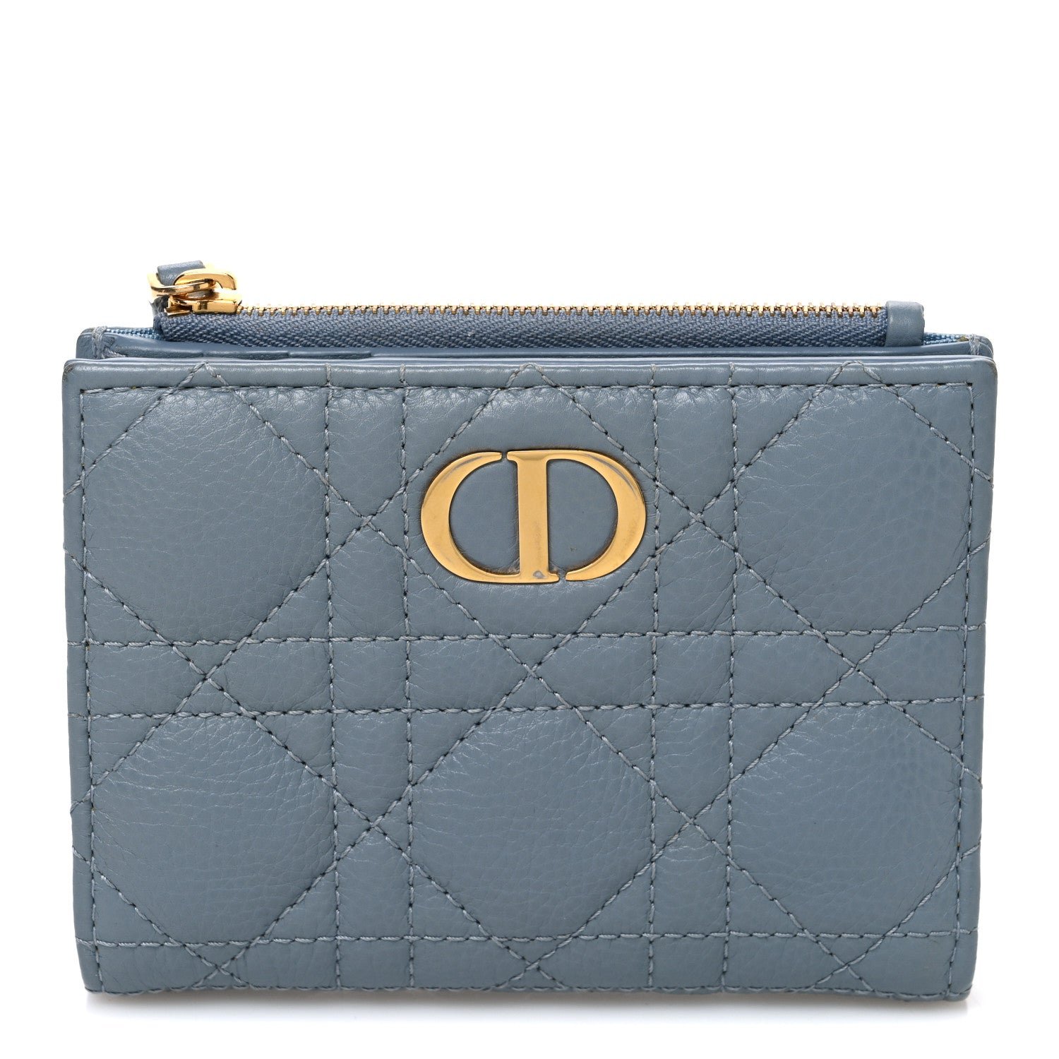 Christian Dior Grained Calfskin Supple Cannage Caro Dahlia Wallet Cloud Blue