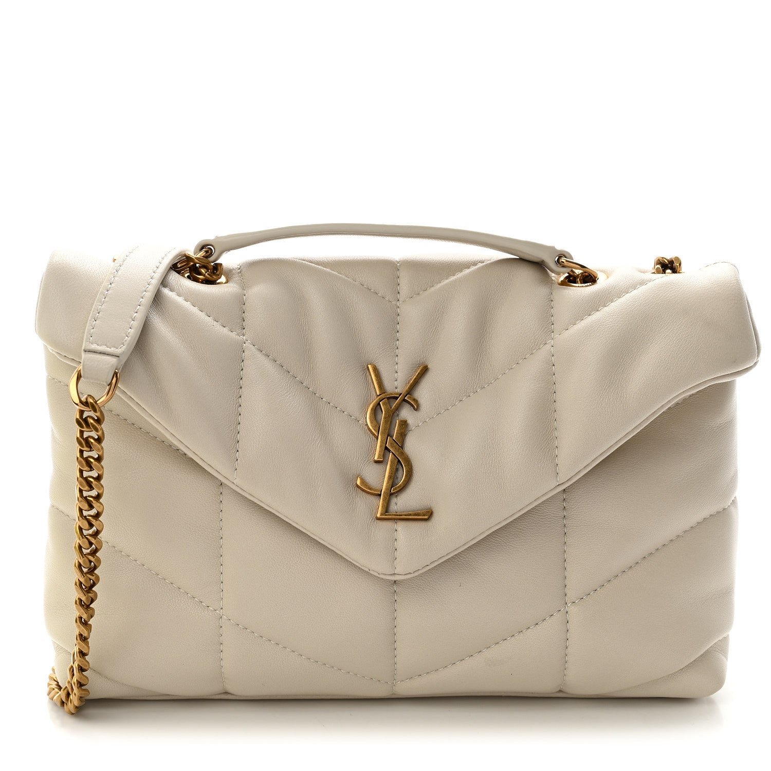 Saint Laurent Lambskin Quilted Toy Loulou Puffer Monogram Chain Satchel Blanc Vintage