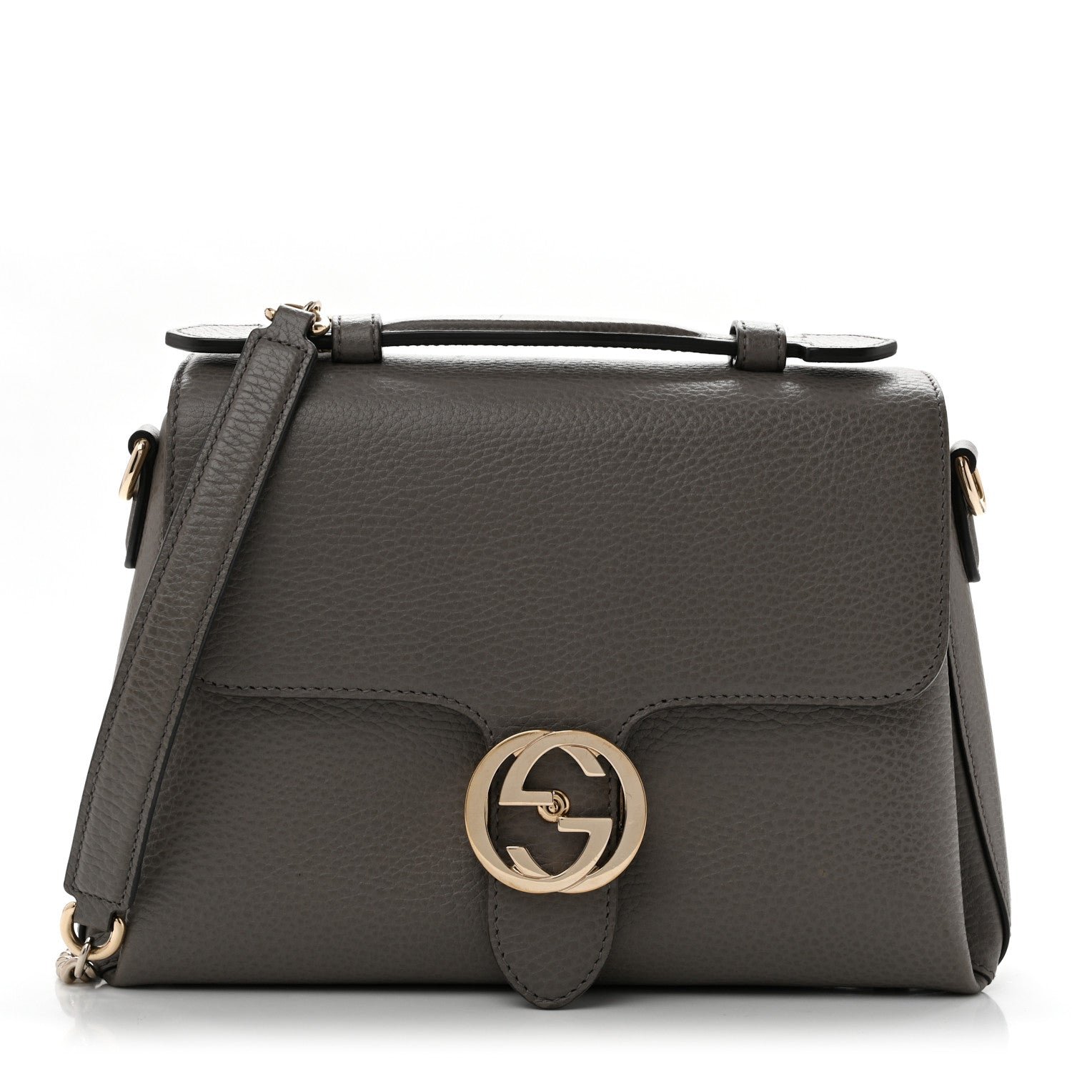 Gucci Dollar Calfskin Interlocking G Top Handle Shoulder Bag Loess