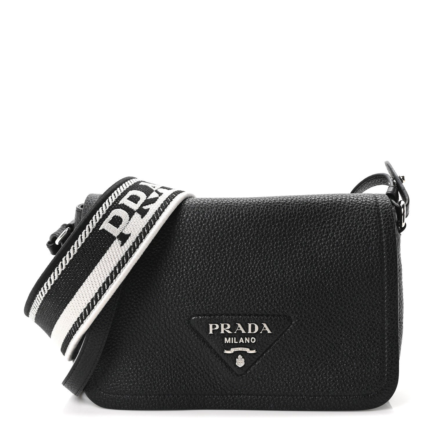 Prada Vitello Daino Soft Flap Crossbody Black