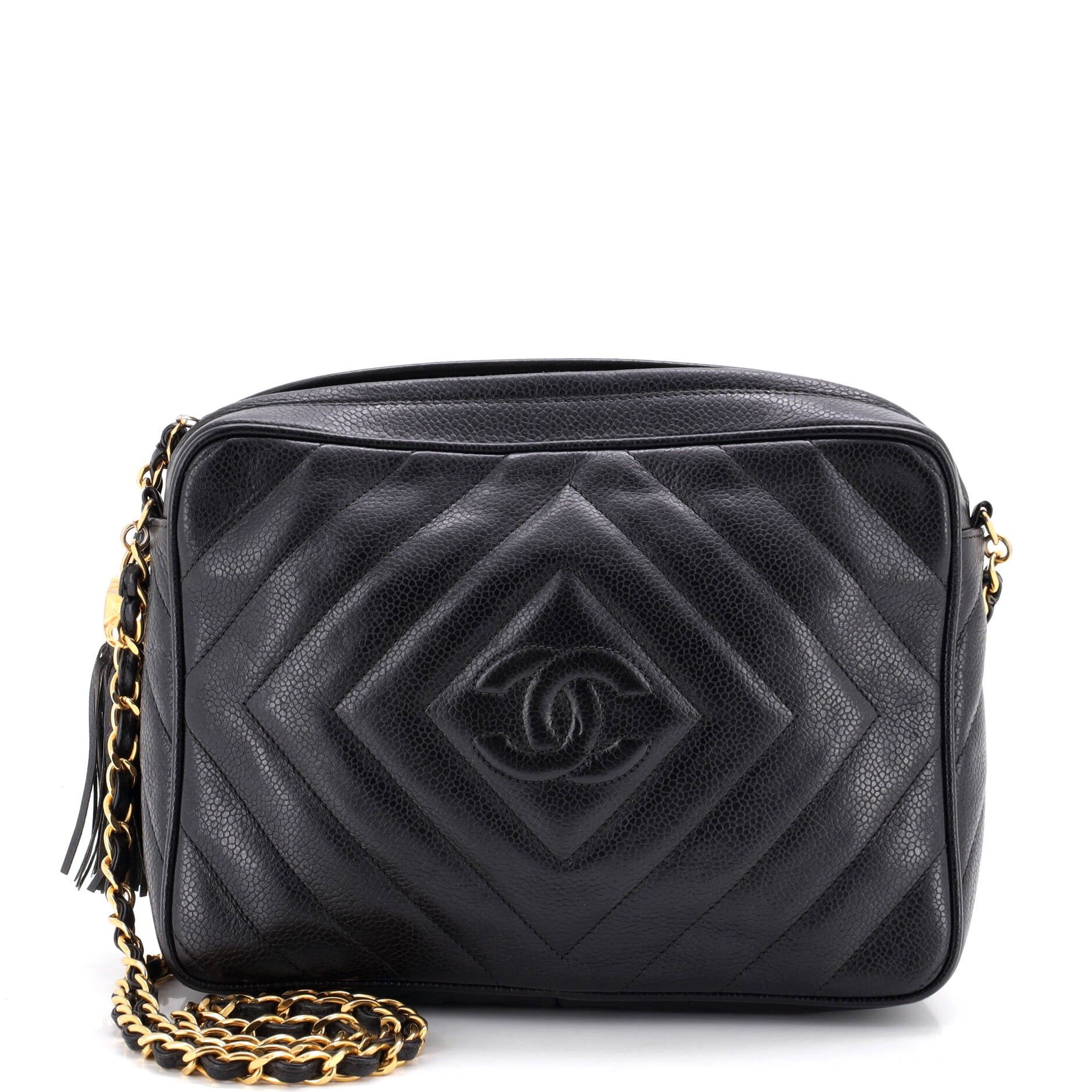 Vintage Diamond CC Camera Bag Quilted Caviar Small