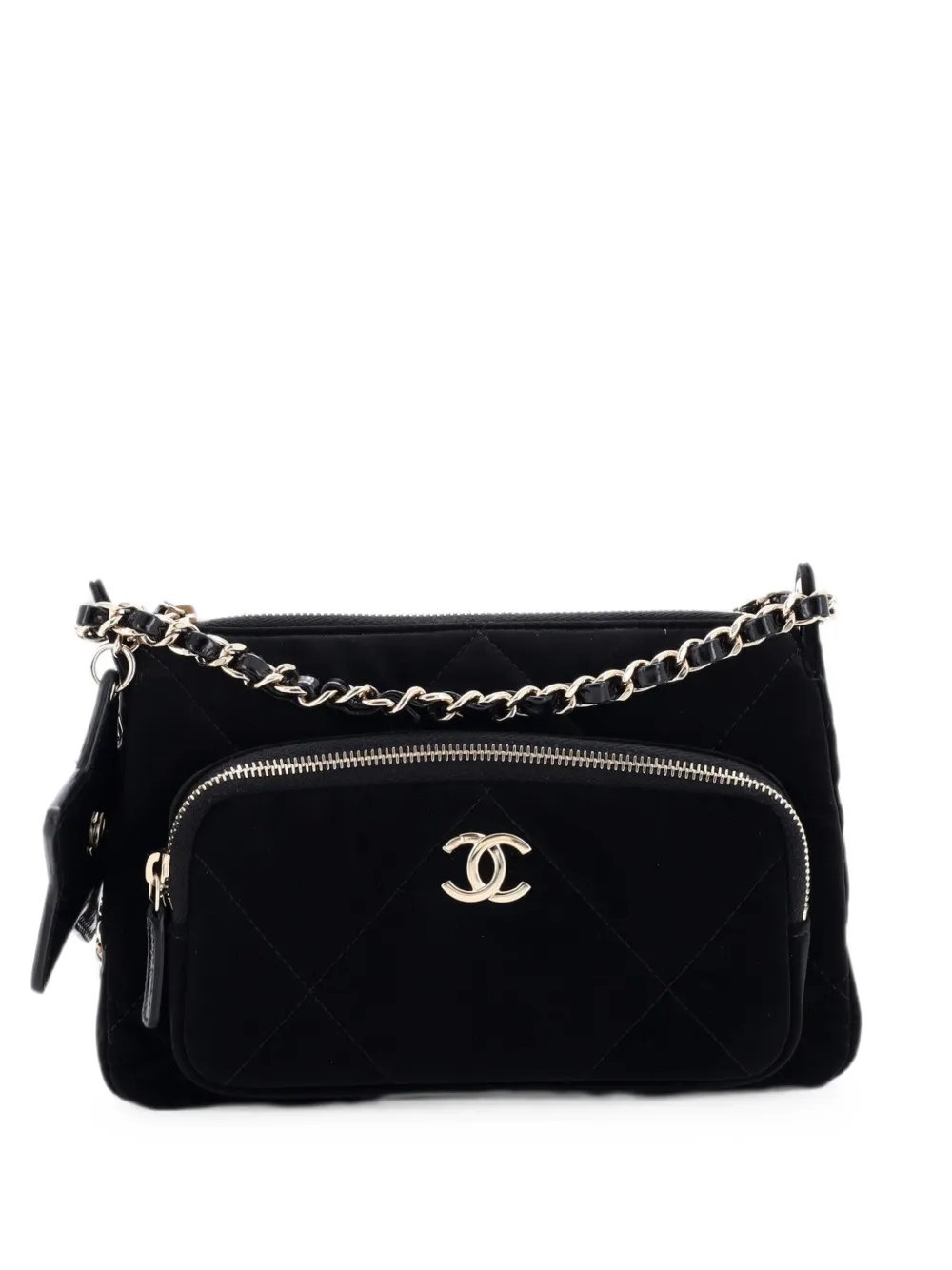 25 With Chain Quilted Velvet Effect Nylon and Shiny Crumpled Calfskin Mini clutch bag