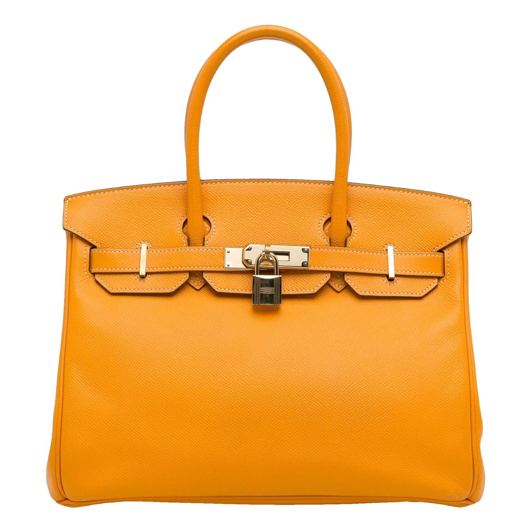 Hermes Birkin 30 Handbag Orange Clemence Leather 2012