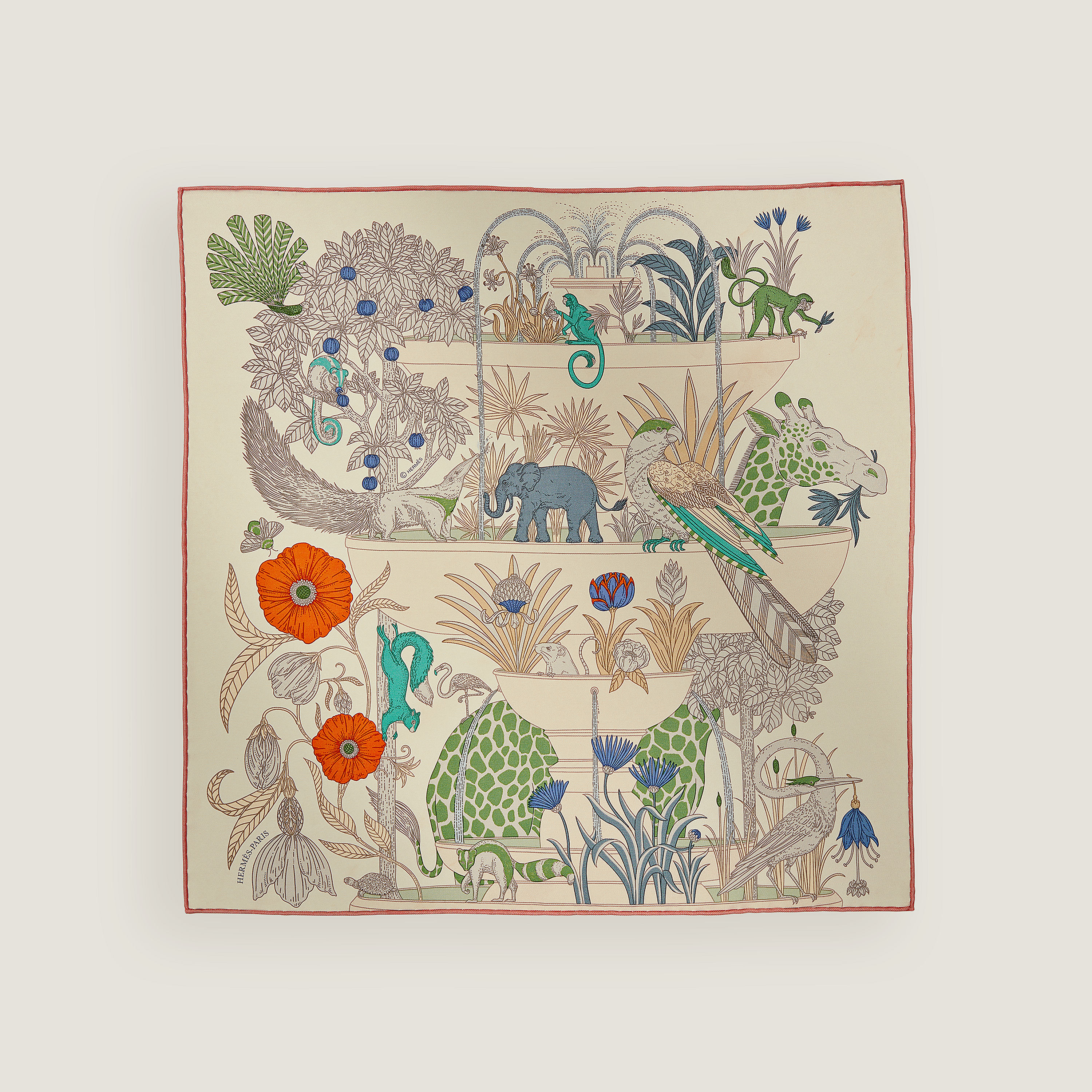 Hermès Precious Paradise Detail scarf 45 Rose Thé/Vert/Bleu | BagUSeek