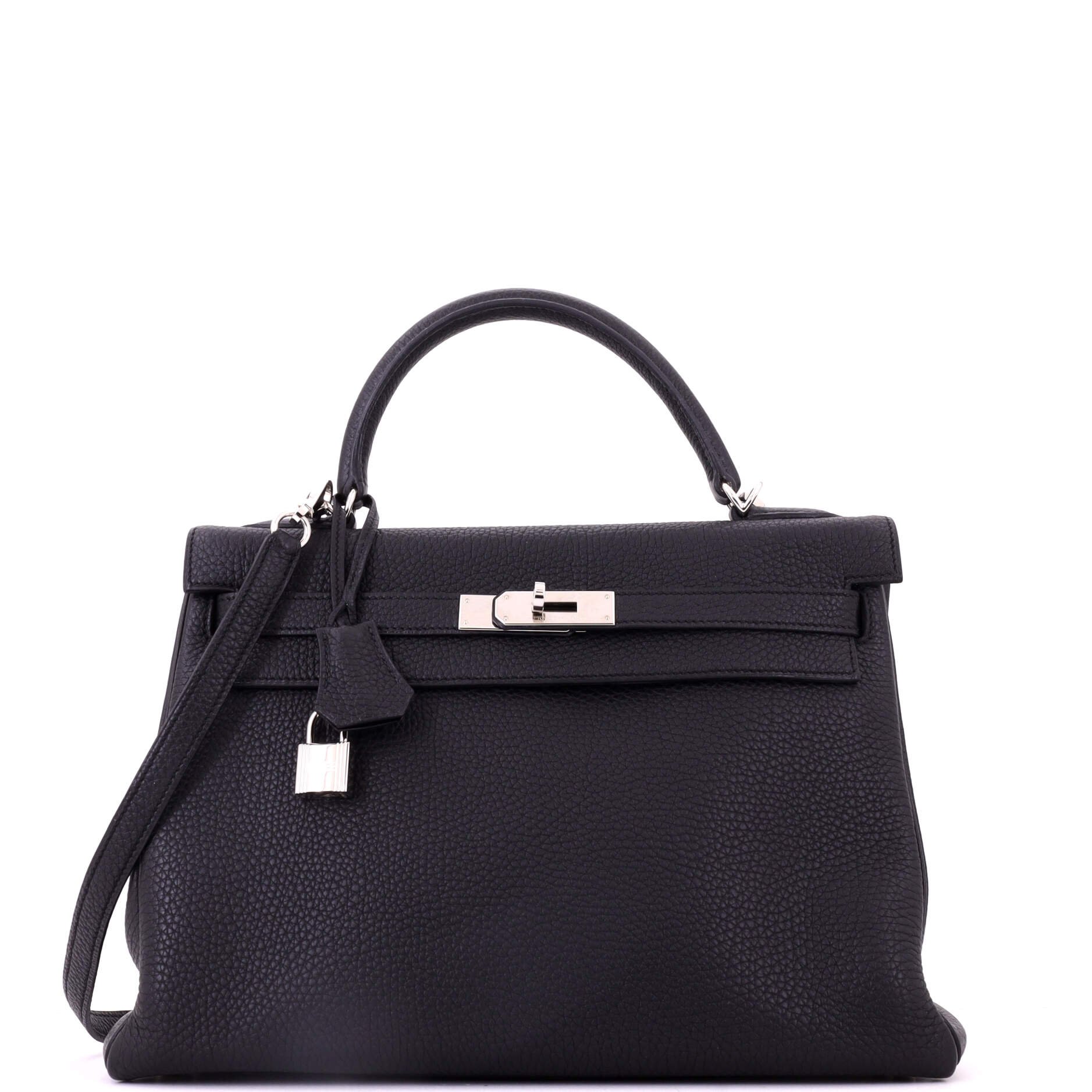 Kelly Handbag Noir Togo with Palladium Hardware 32