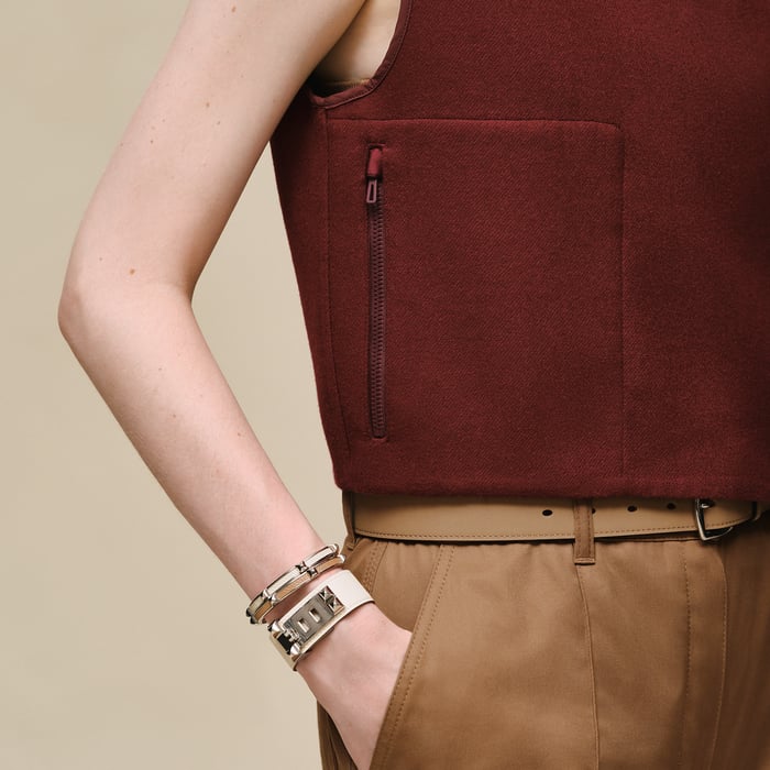 Rouge Carmin Mixed Materials Sleeveless Jacket