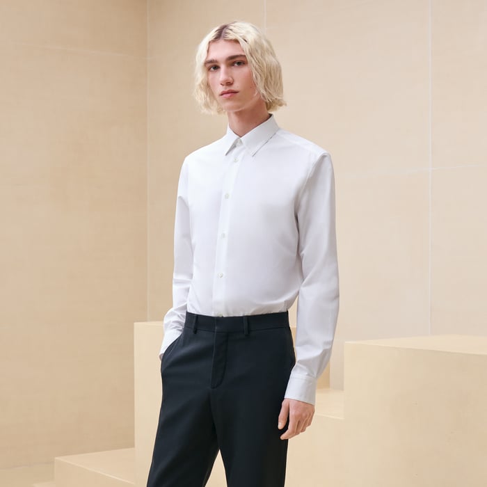Blanc Camisa De Corte Ajustado Con Cuello Louis
