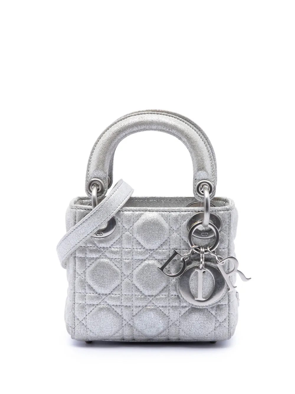 2019 Micro Metallic Calfskin Cannage Lady Dior satchel