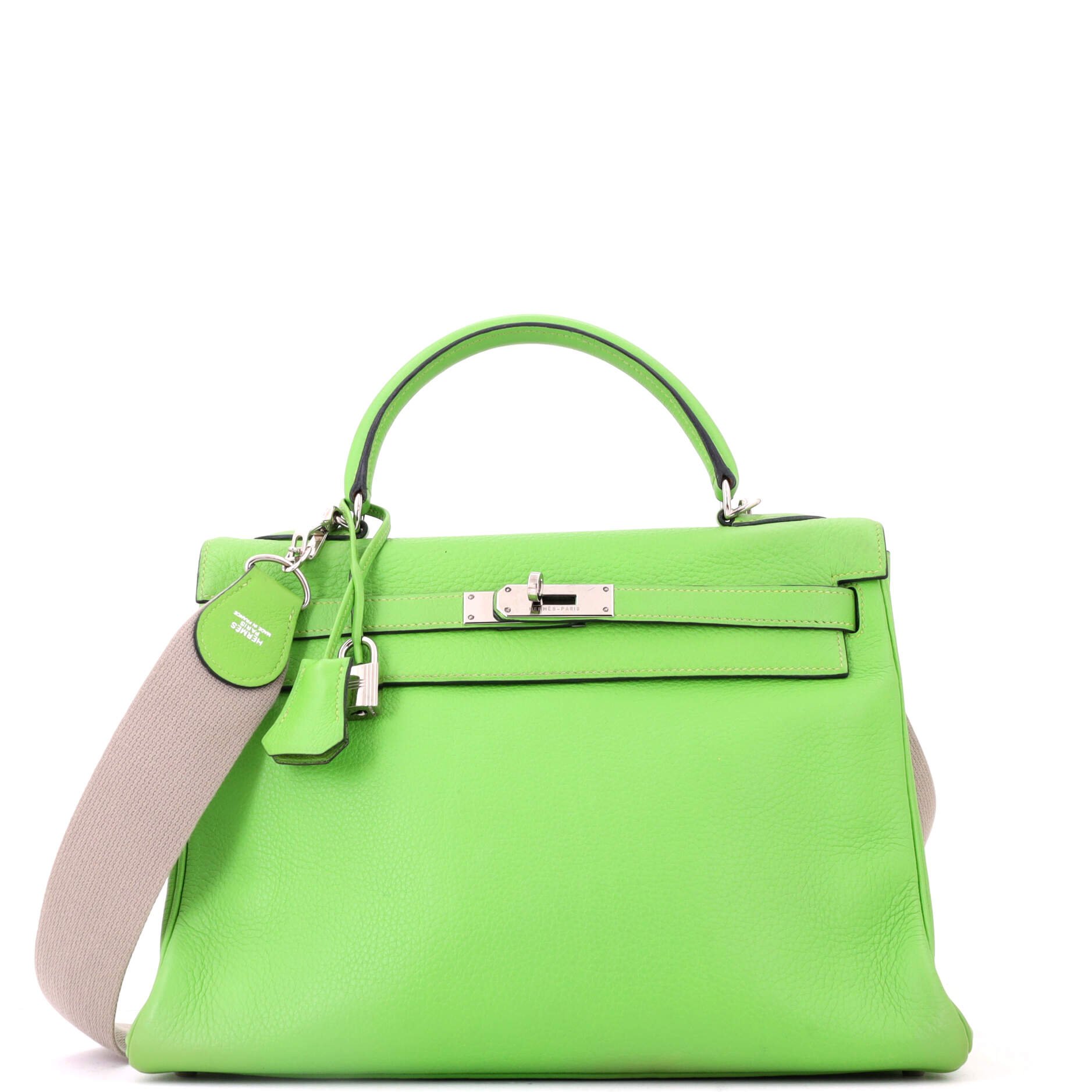 Kelly Handbag Vert Cru Clemence with Palladium Hardware 32