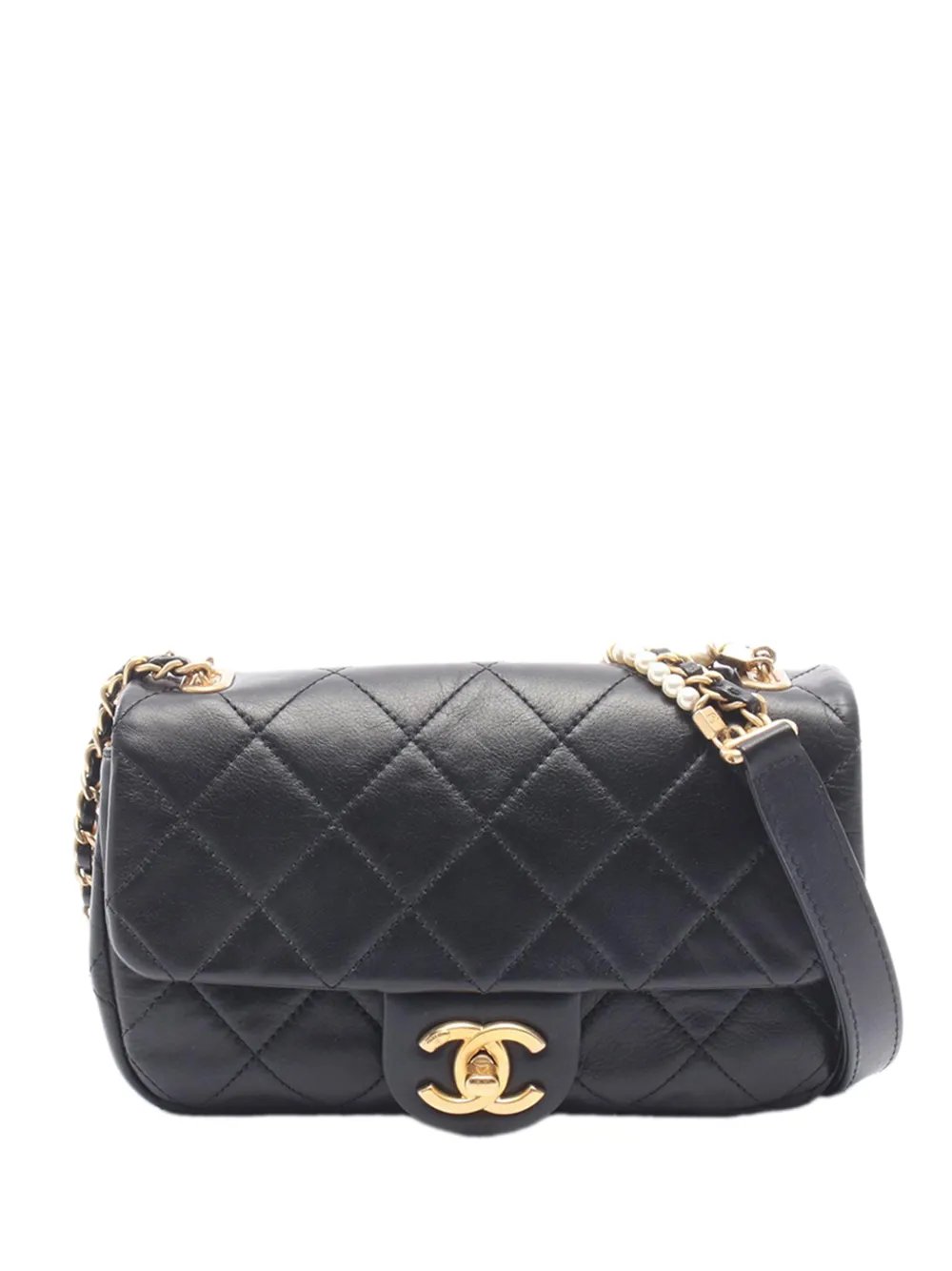2020 Mini Quilted Calfskin Crystal Pearls Chain Flap crossbody bag