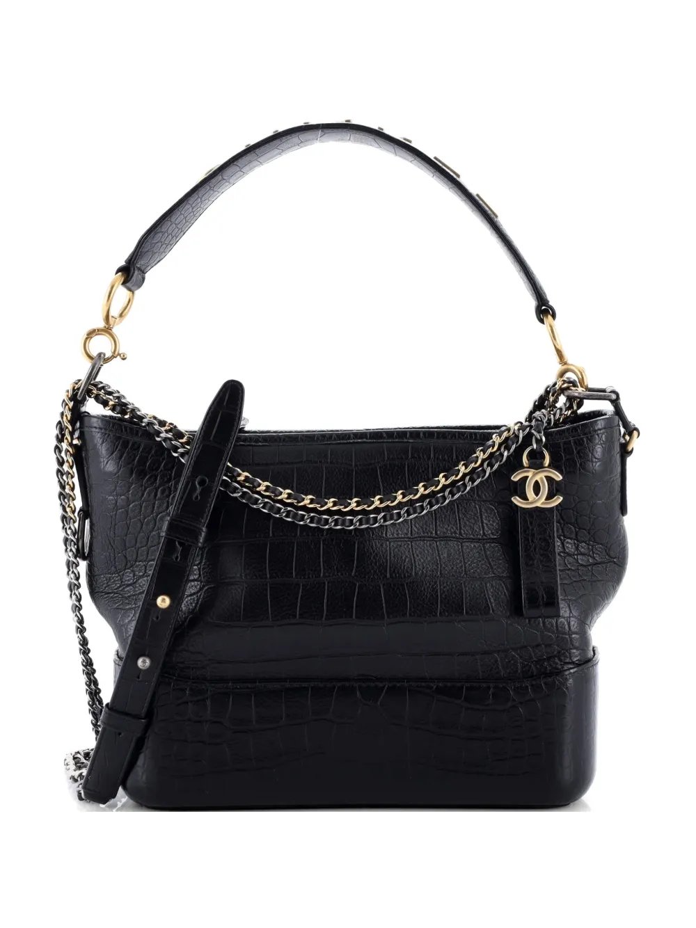 Gabrielle with Logo Handle Crocodile Embossed Calfskin Medium hobo bag