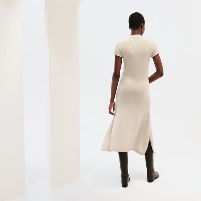 Beige Naturel Short-sleeve Long Cashmere Dress