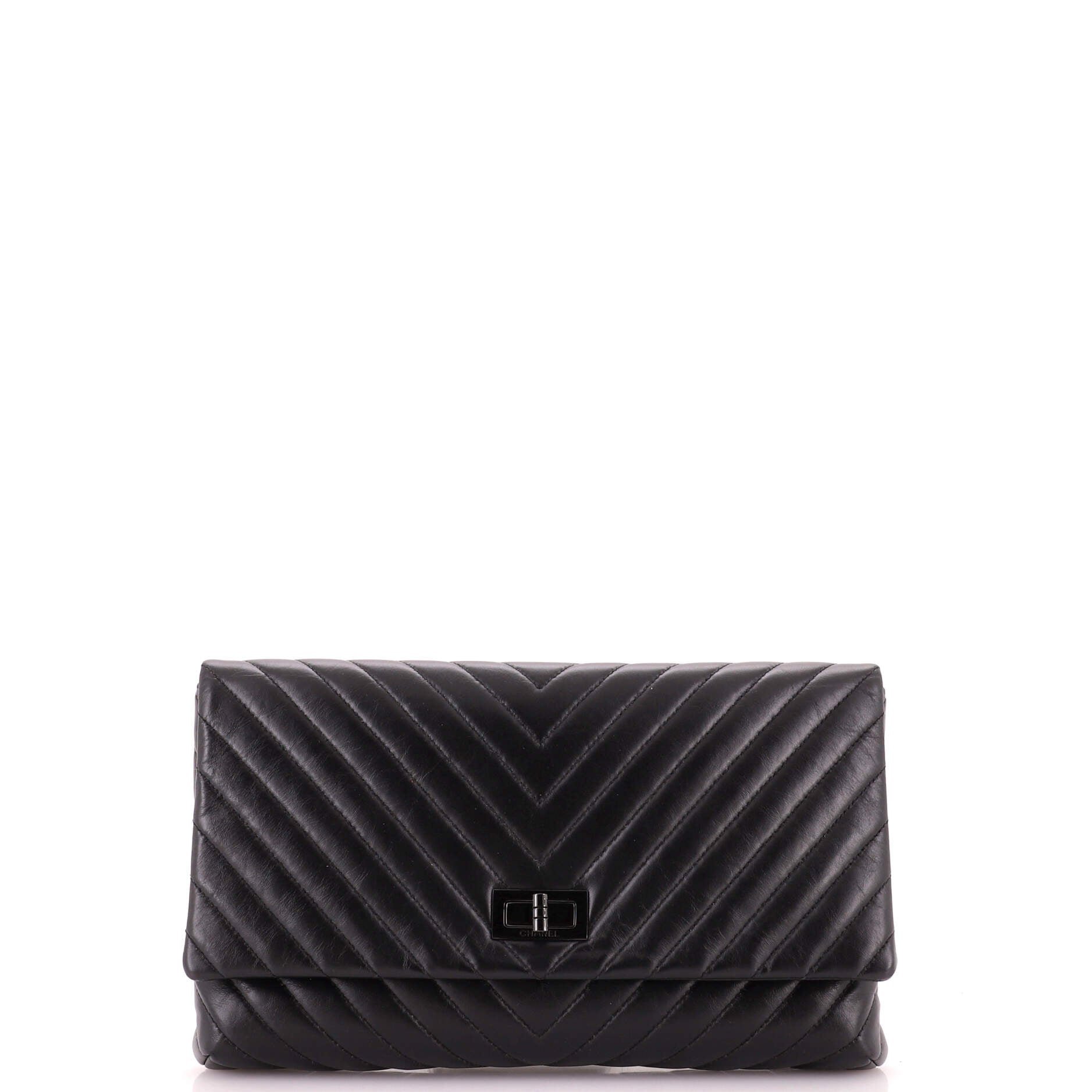 So Black Reissue 2.55 Flap Clutch Chevron Aged Calfskin