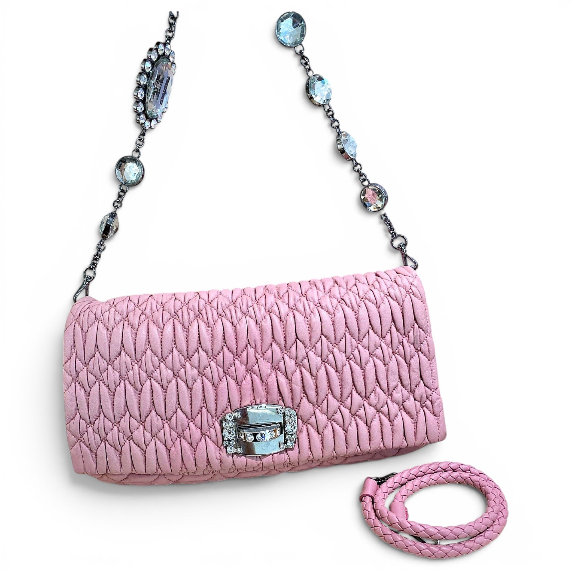 Miu Crystal leather handbag