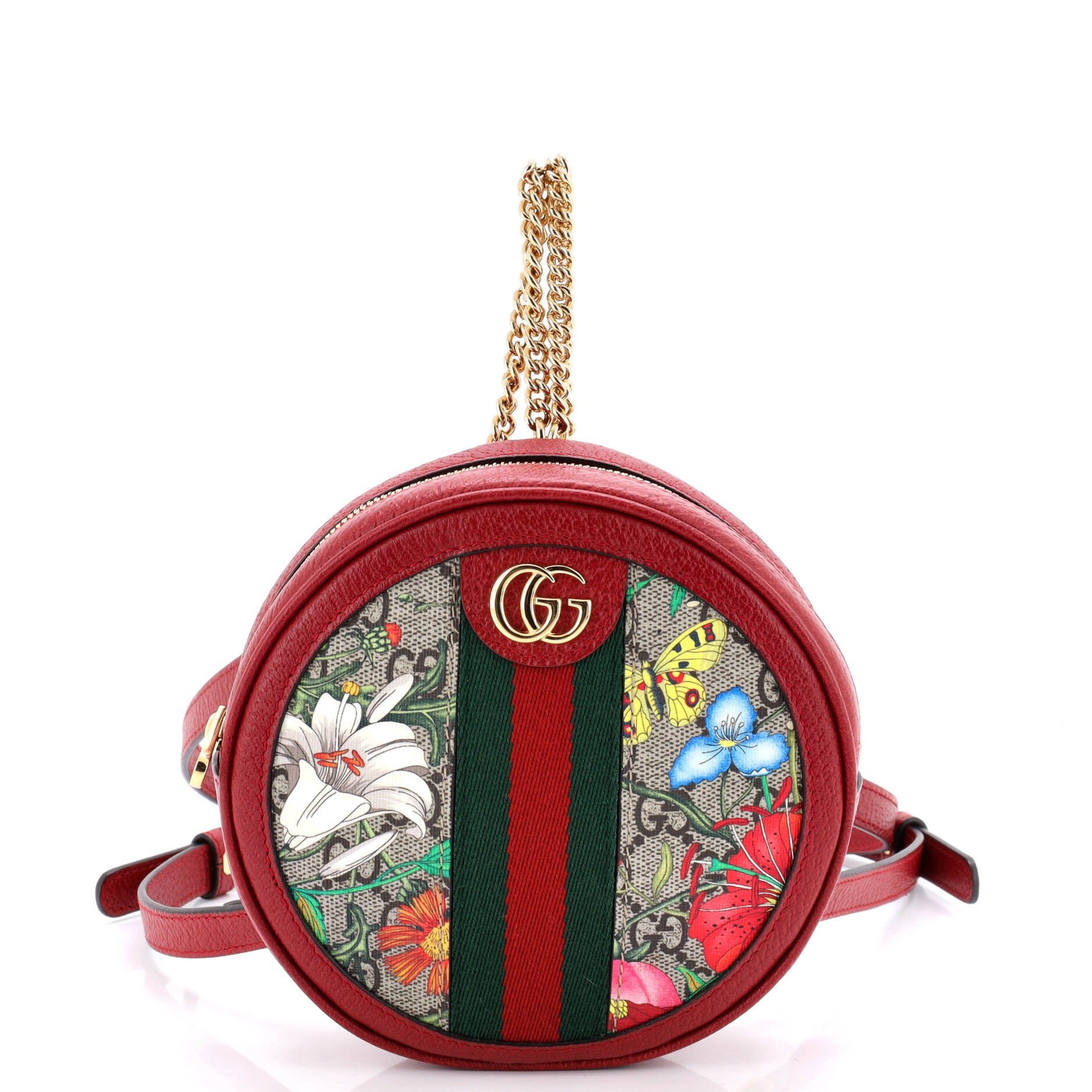 Gucci Ophidia Round Backpack Flora GG Coated Canvas Mini