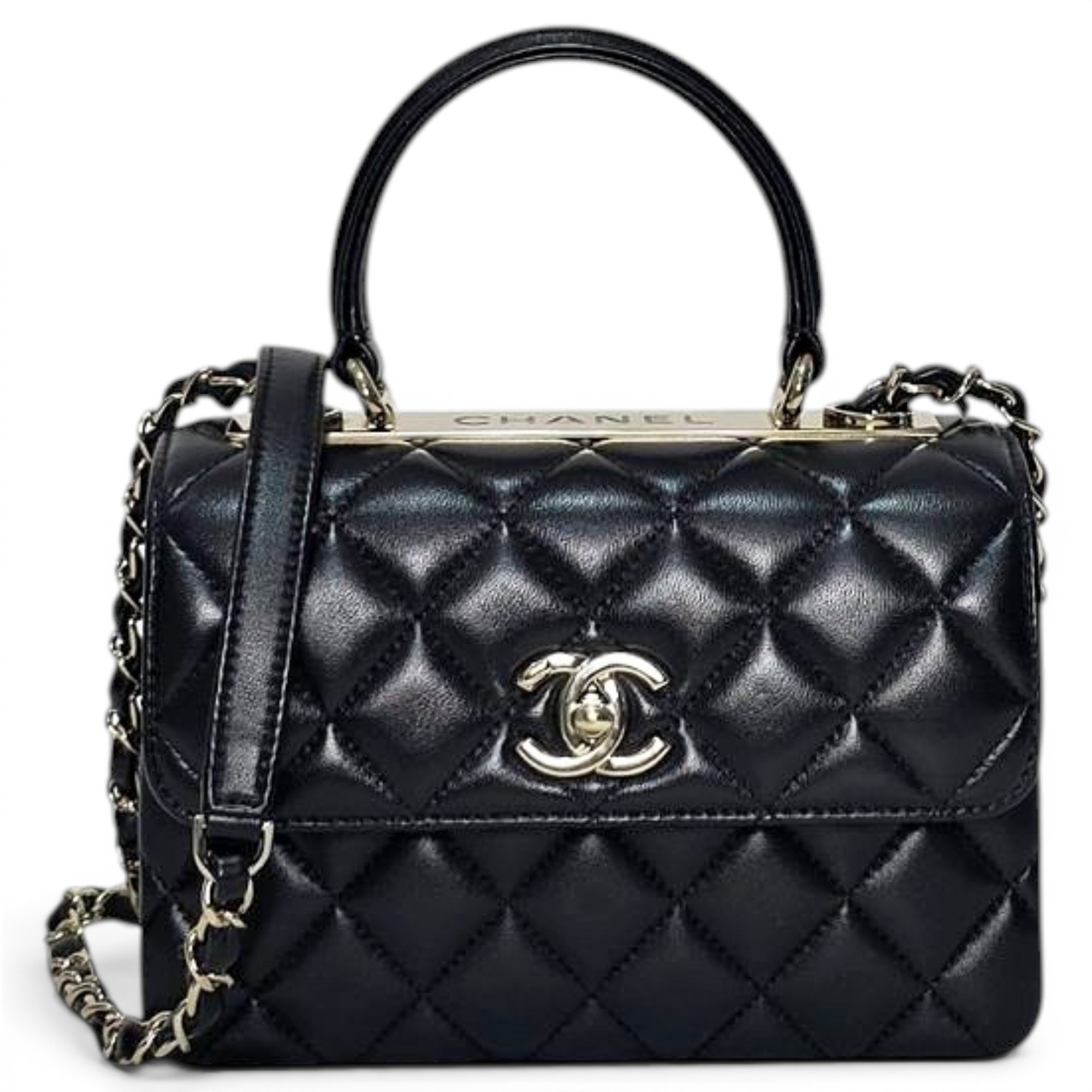 Trendy CC Top Handle leather handbag