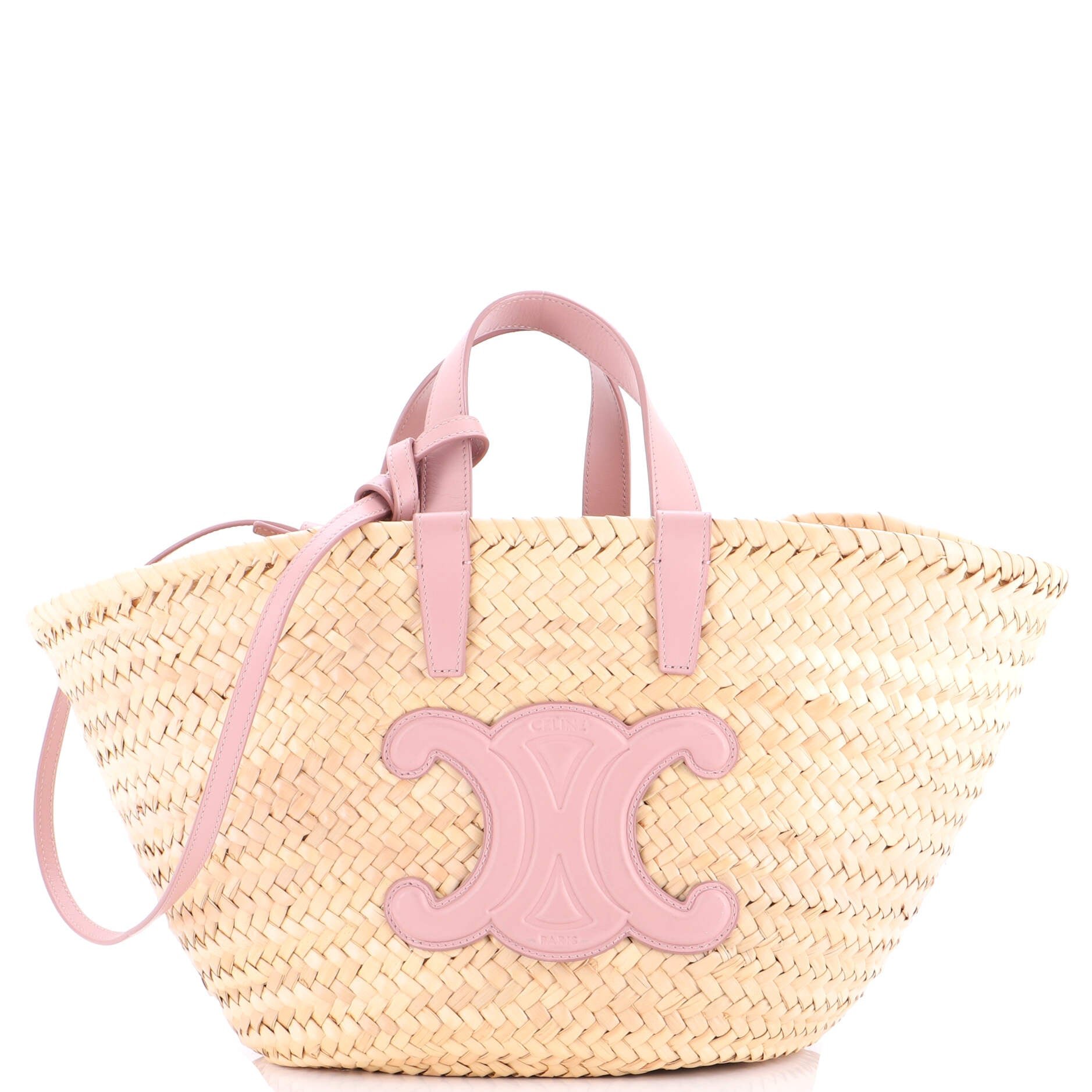Celine Triomphe Basket Shoulder Bag Raffia with Leather Teen