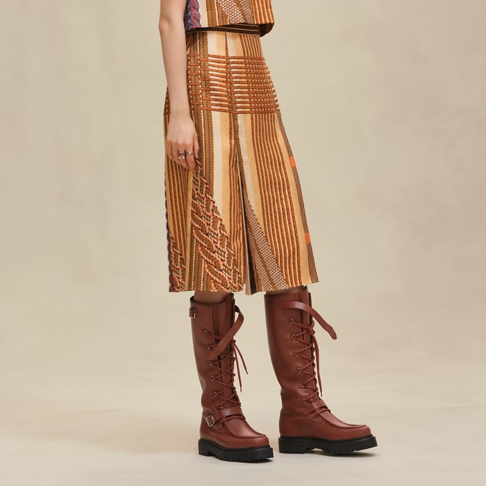 "Dressage Tressage" Pleated Skirt With Slit