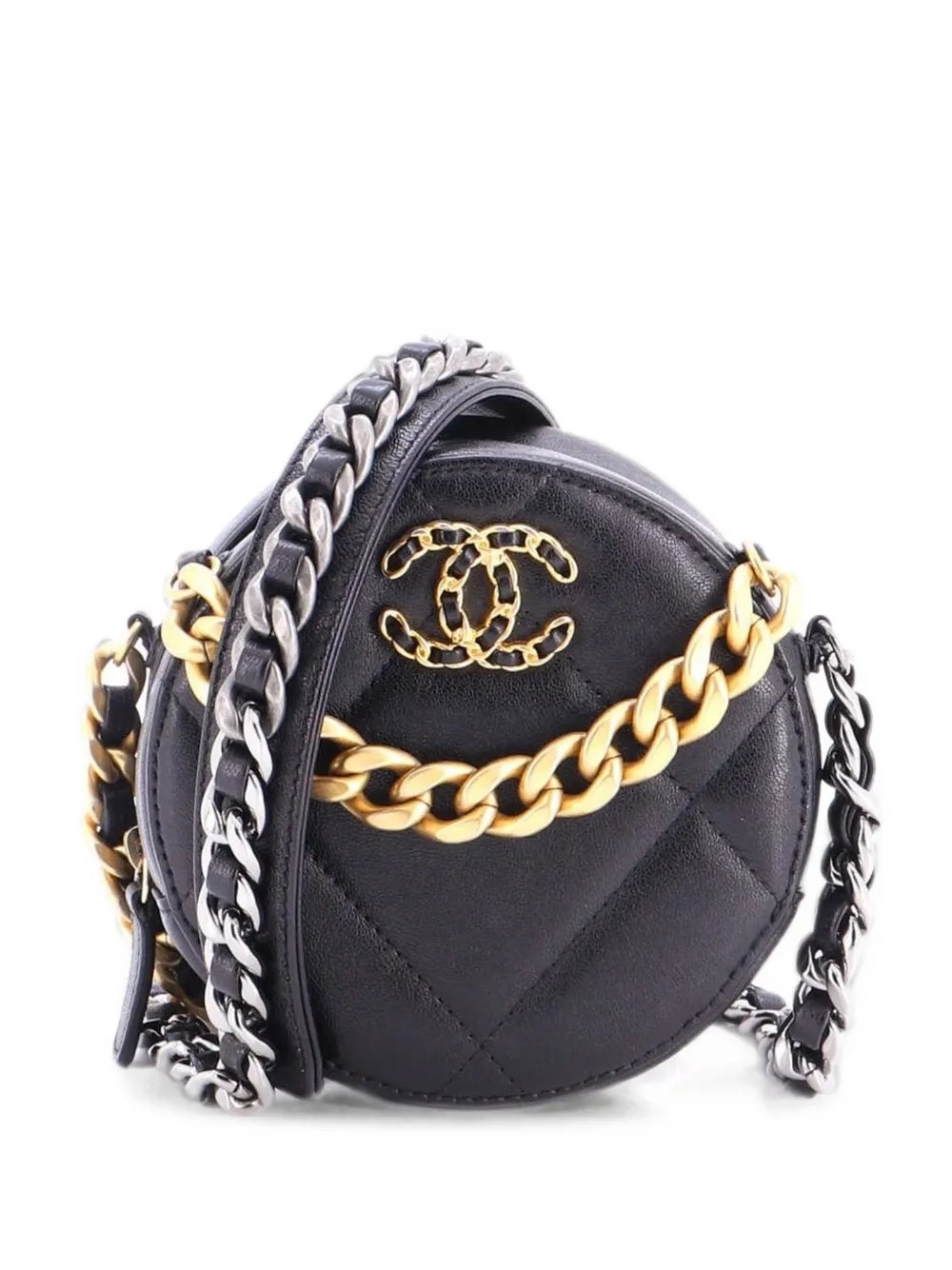19 Round with Chain Quilted Leather clutch bag