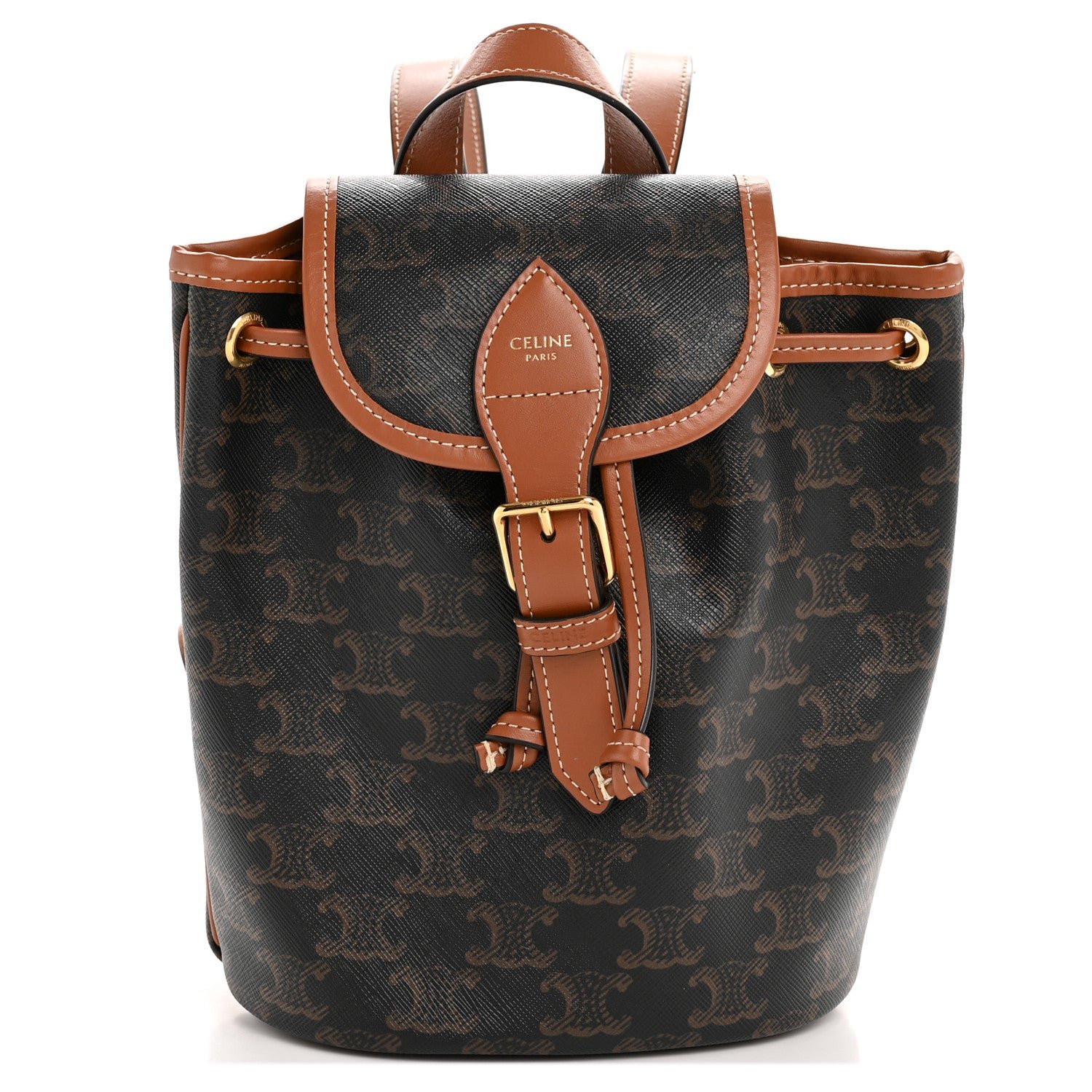 Celine Triomphe Canvas Calfskin Mini Folco Backpack Tan