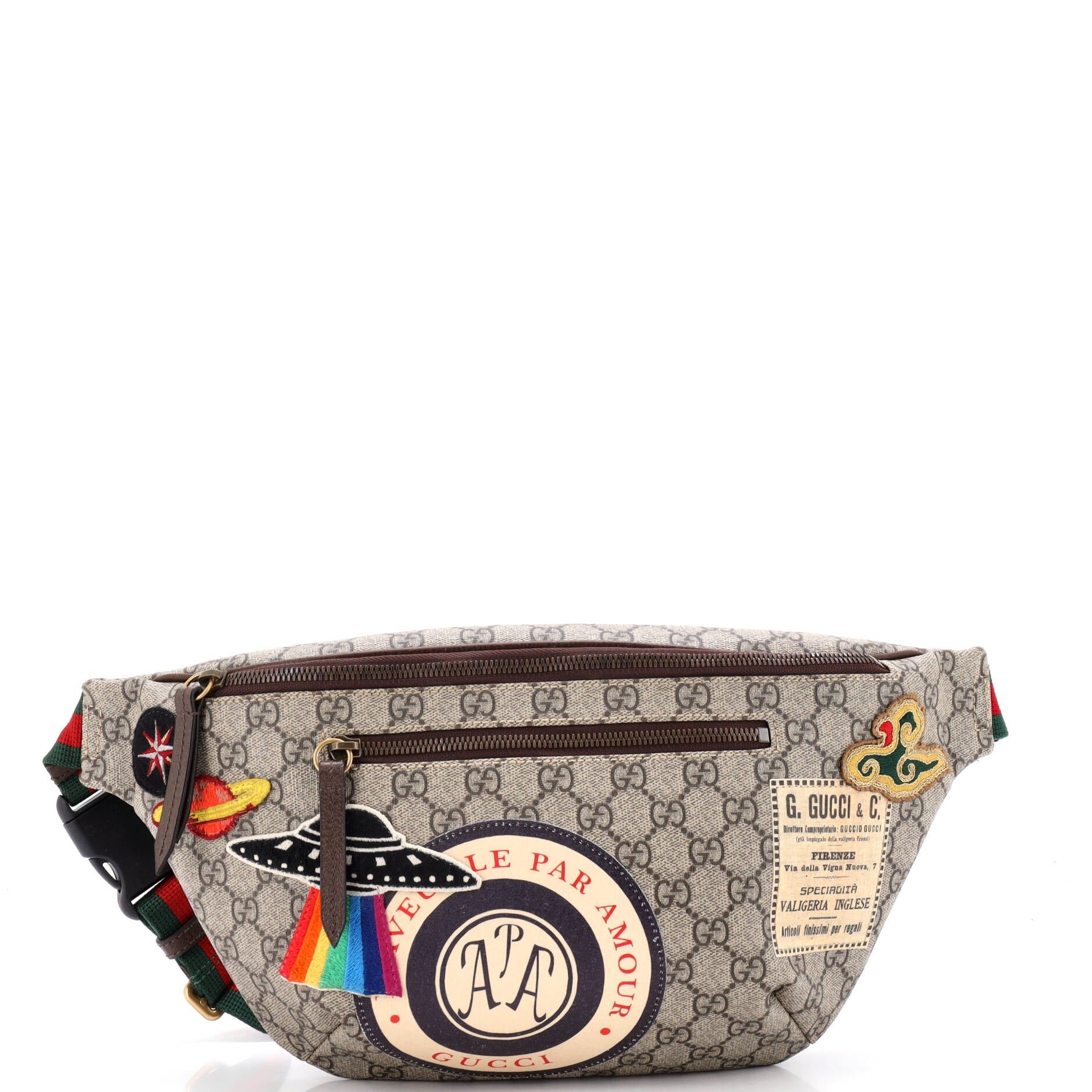 Courrier Zip Belt Bag GG Coated Canvas with Applique