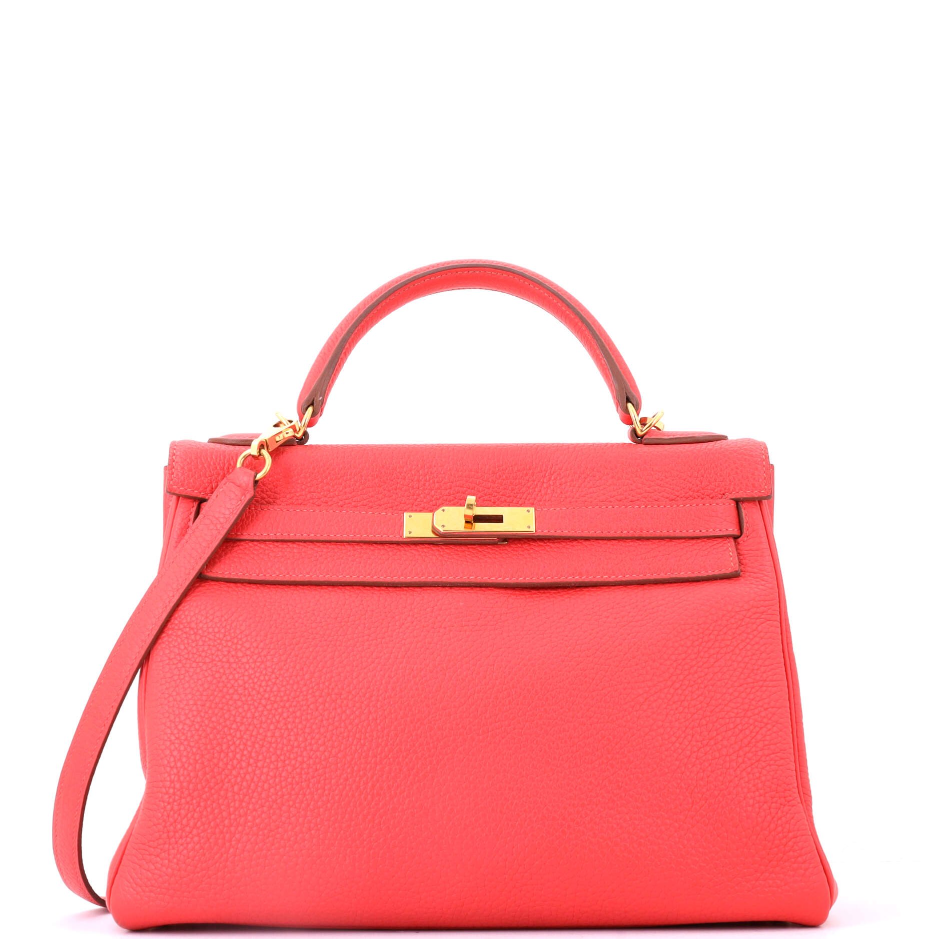 Kelly Handbag Rose Jaipur Clemence with Gold Hardware 32