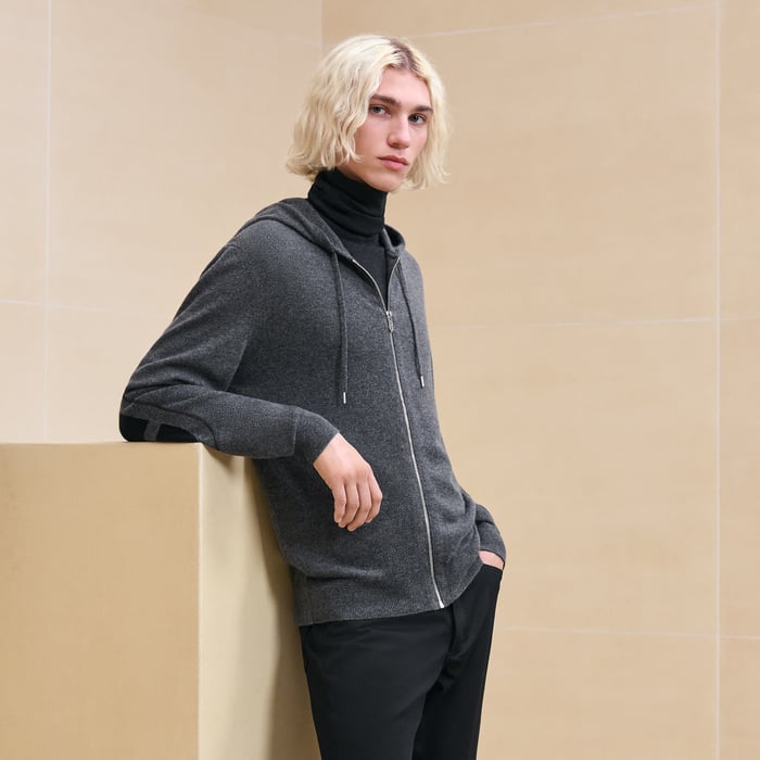 Anthracite Cashmere "Maillon Chaine d'Ancre" Hooded Jacket