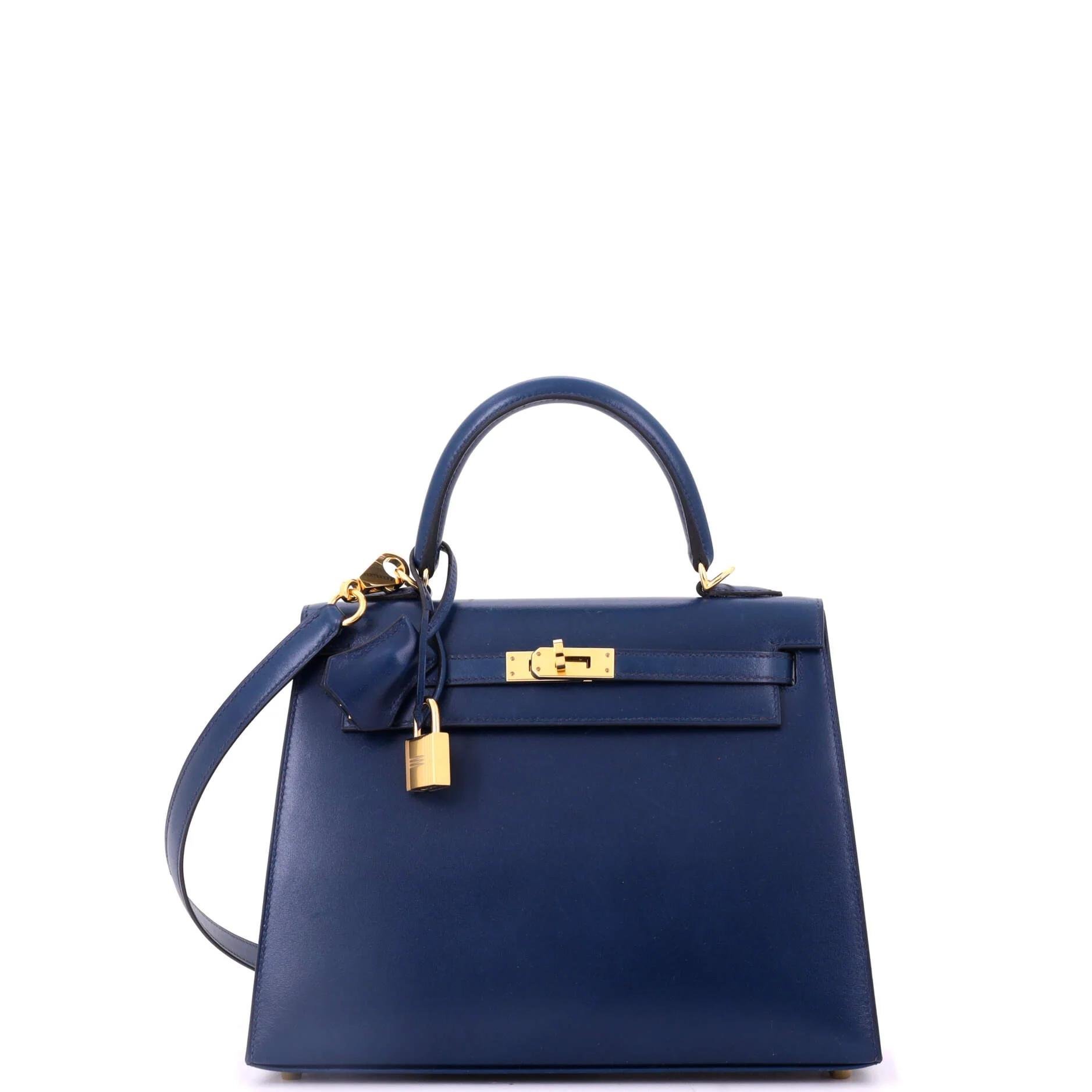 Hermes Kelly 25 Handbag Bleu Saphir Box Calf Leather 2019