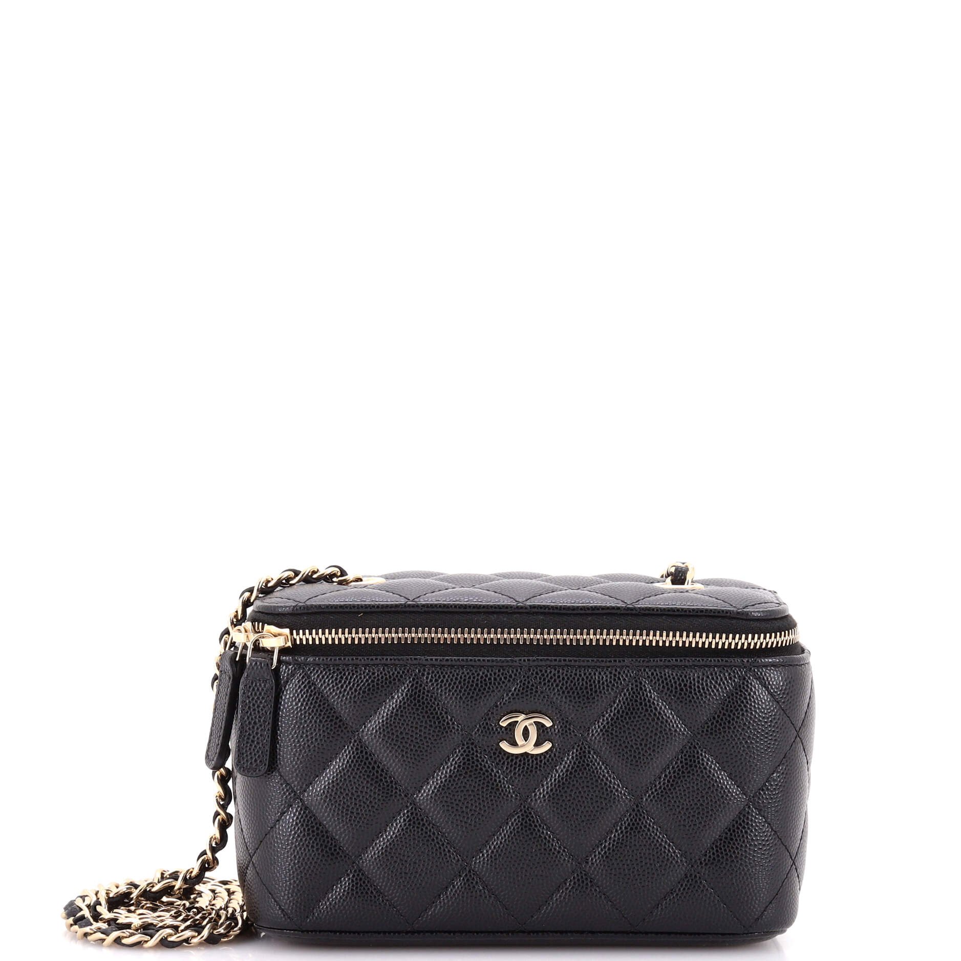 Classic Vanity Case with Chain Quilted Caviar Small