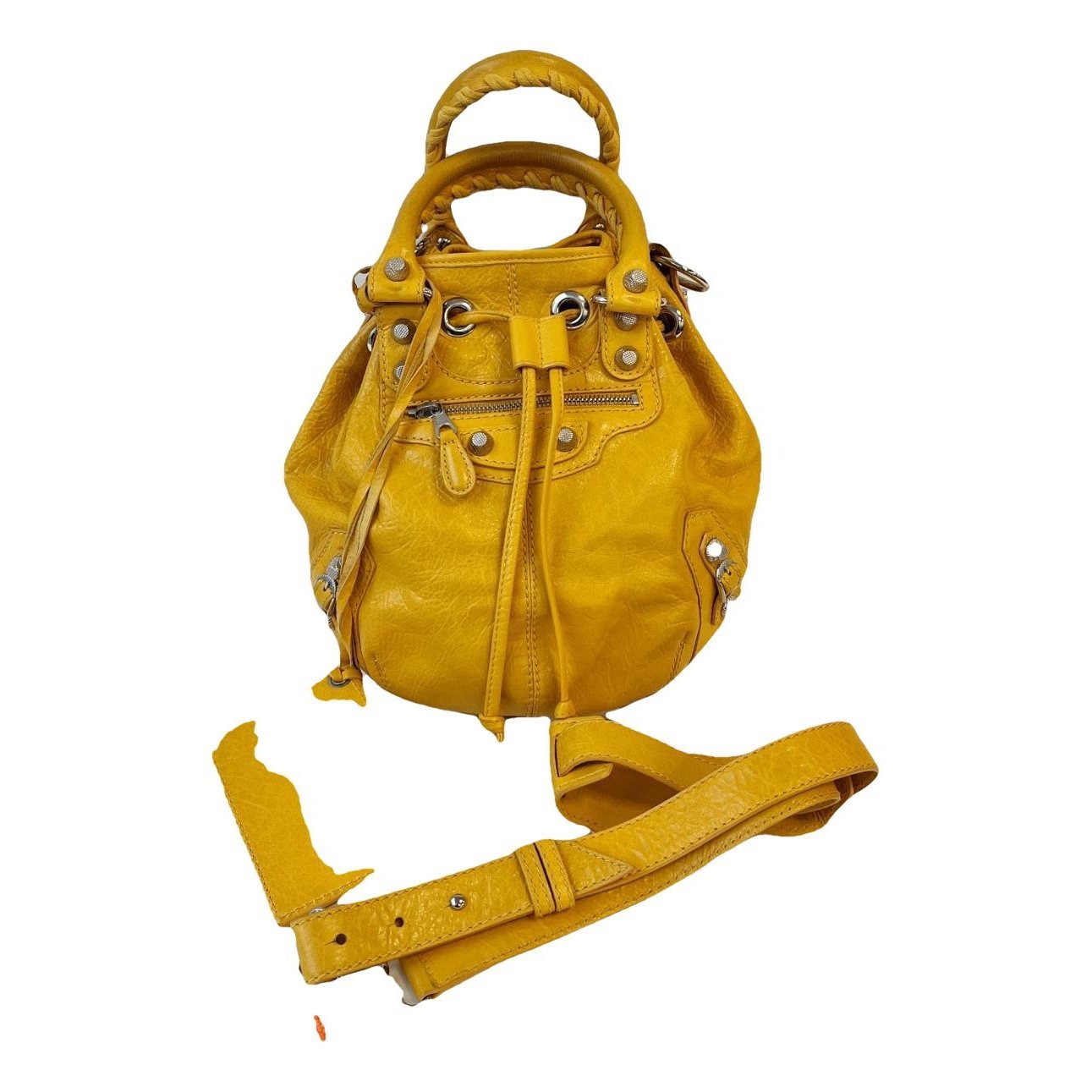 Pompon leather handbag