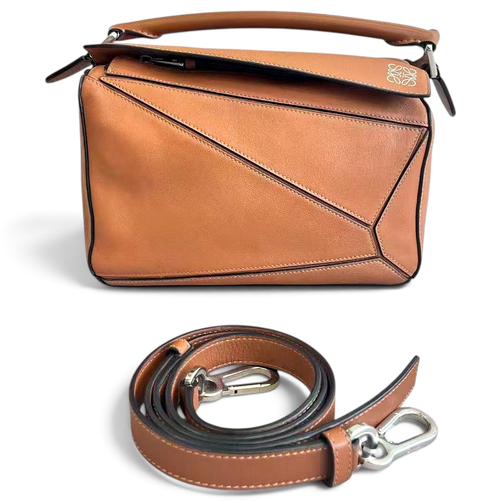 Puzzle leather handbag