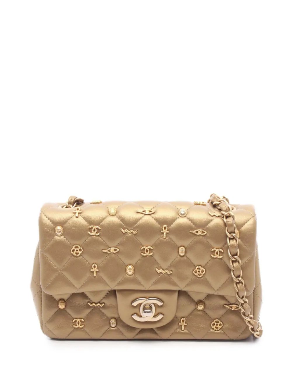 2019 Mini Rectangular Classic Metallic Lambskin Egyptian Amulet Charms Single Flap crossbody bag