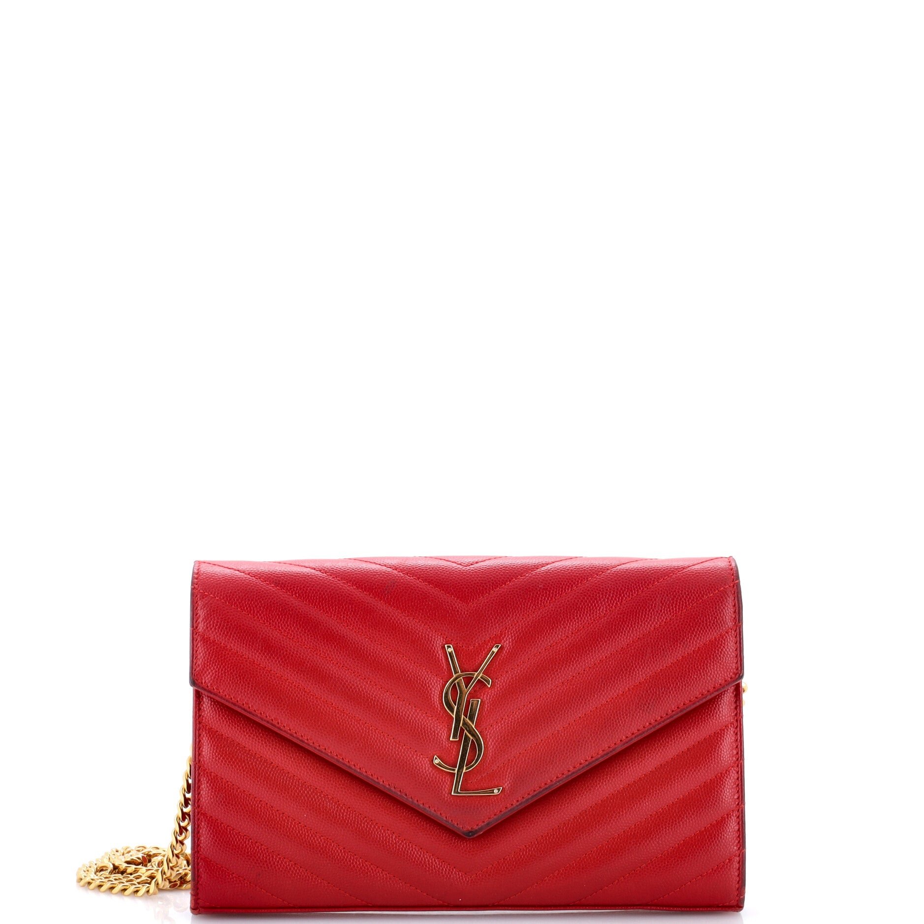 Saint Laurent Classic Monogram Wallet on Chain Matelasse Chevron Leather Medium