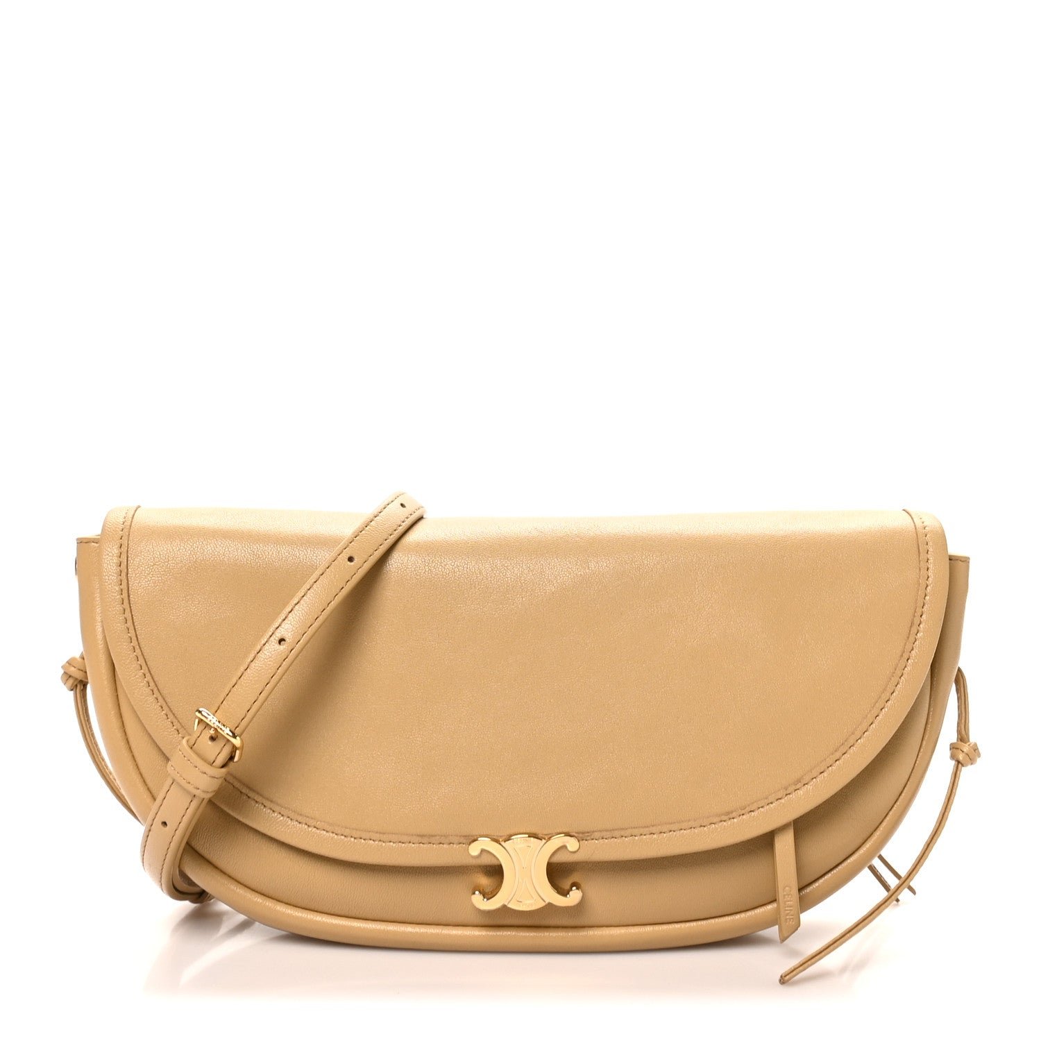Celine Shiny Lambskin Soft Triomphe Little Half Moon Bag Sandcastle