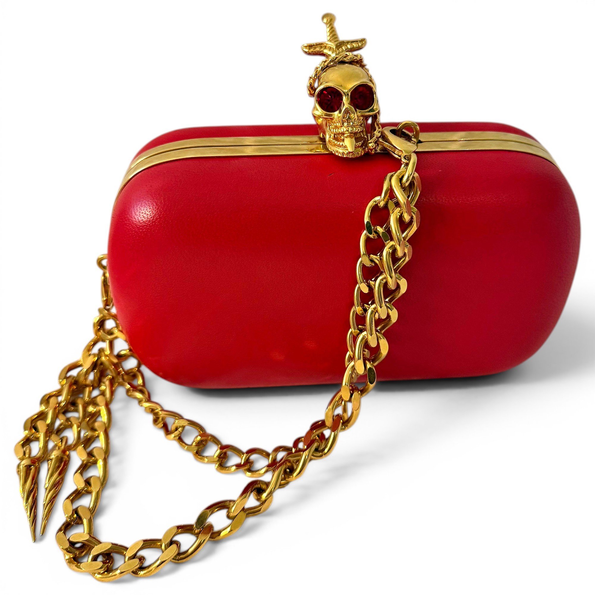 Skull leather clutch bag