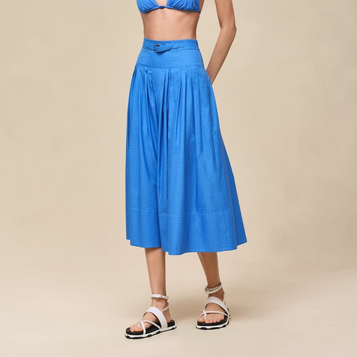Bleu Cobalt "Mosaique" Pleated Skirt With Basque