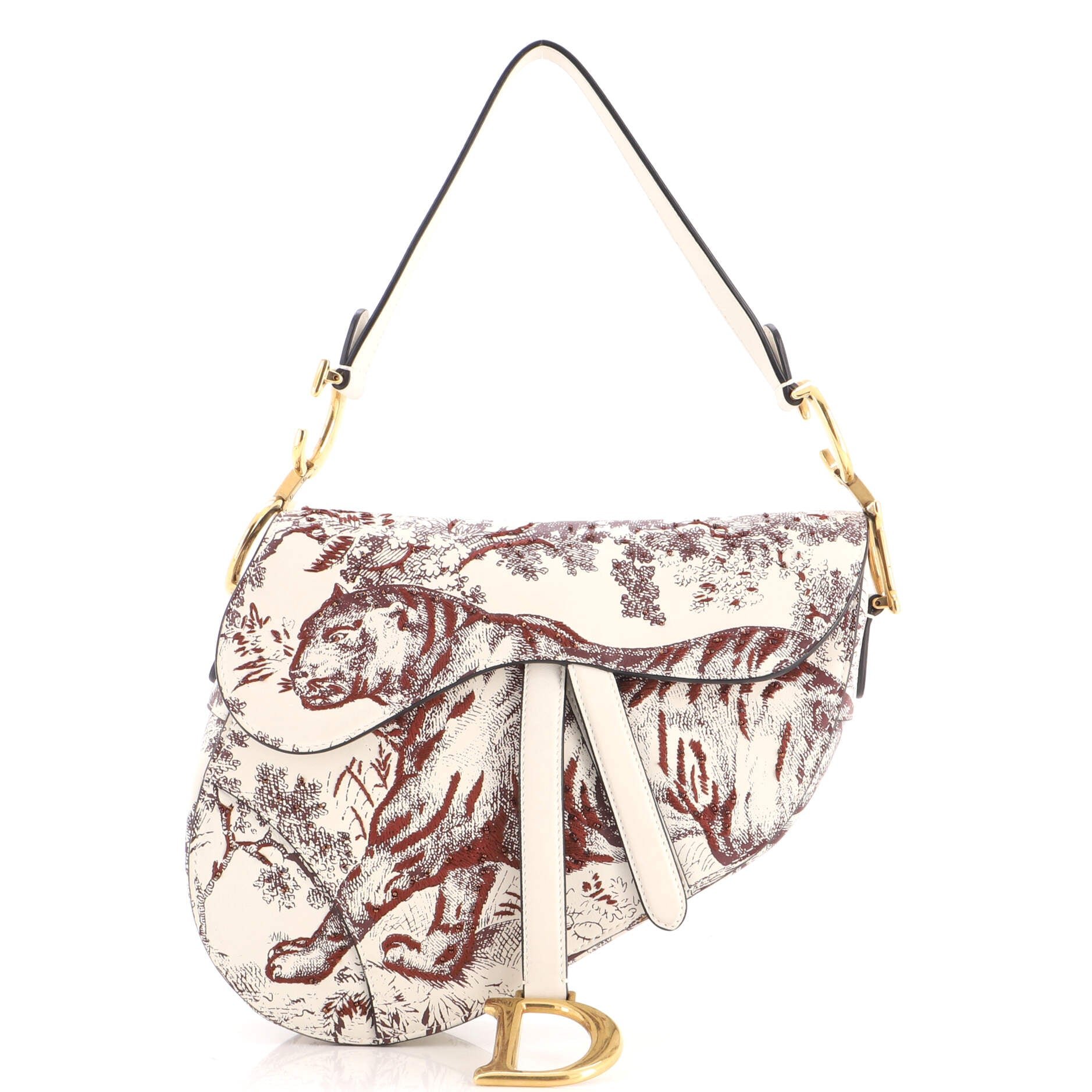 Toile De Jouy Saddle Bag Embroidered Leather Medium