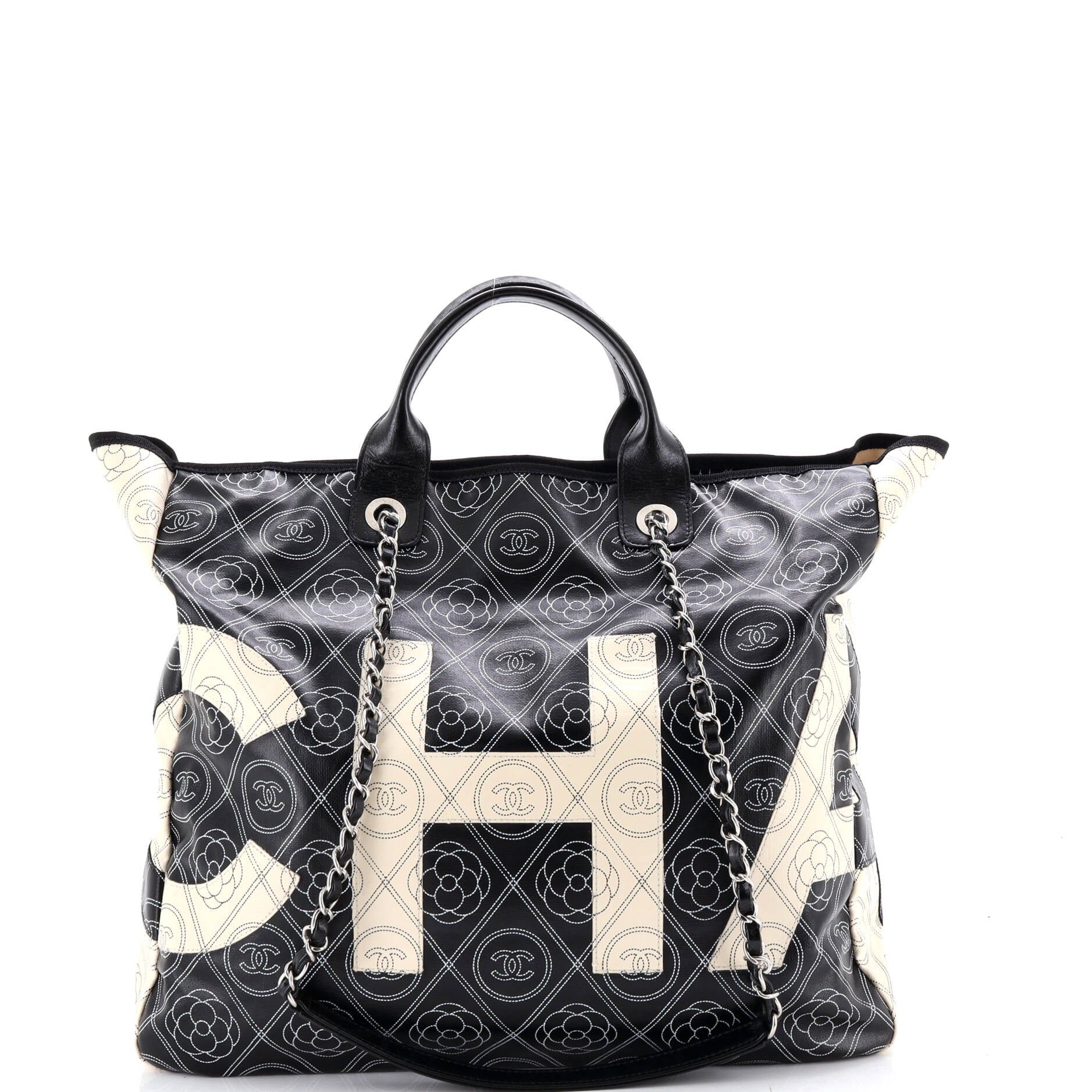 Logo Camellia Shopping Tote Printed Coated Canvas Medium