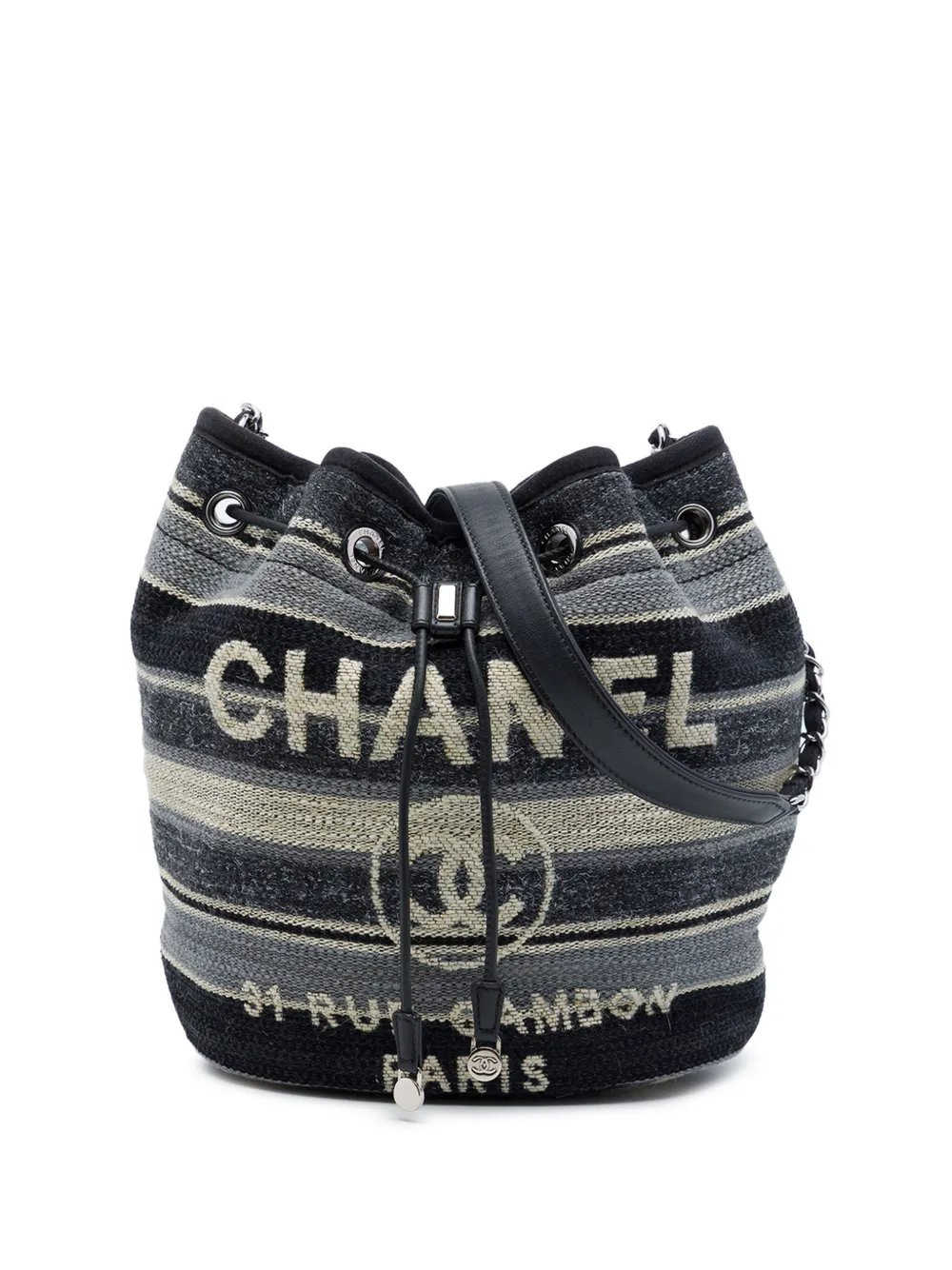 2018-2019 Canvas and Wool Striped Deauville Drawstring bucket bag