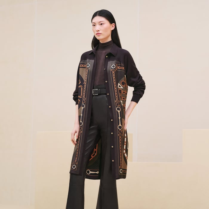 Marron Tarn "Effet Kaleidoscope" Shirt Knotted Waist Twillaine Dress
