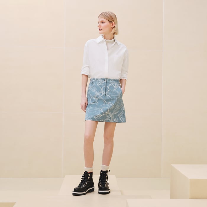 Bleu Arctique "Eperon d'Or Finesse" Miniskirt