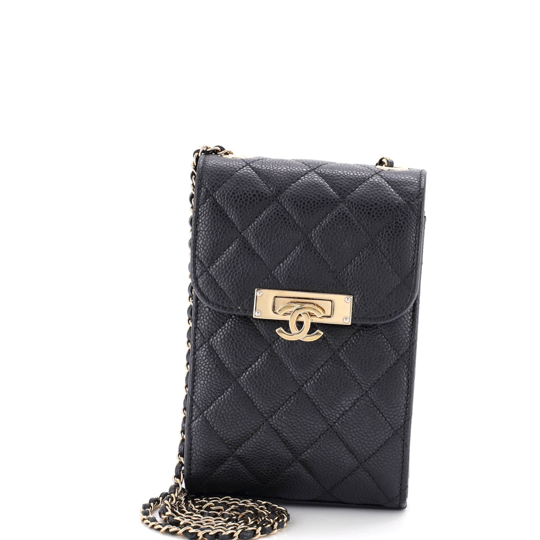 Golden Class Phone Holder Crossbody Bag Quilted Caviar