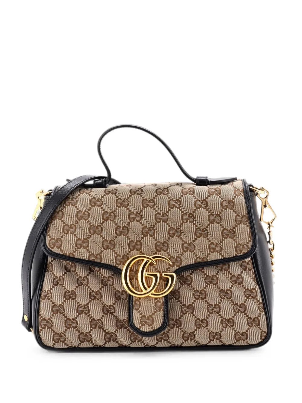 GG Marmont Top Handle Flap Bag Diagonal Quilted GG Canvas with Leather Small satchel