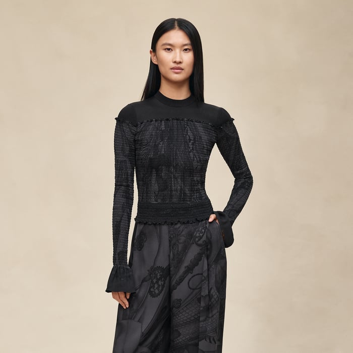 Noir "Soleil De Soie Poudre" Smocked Blouse